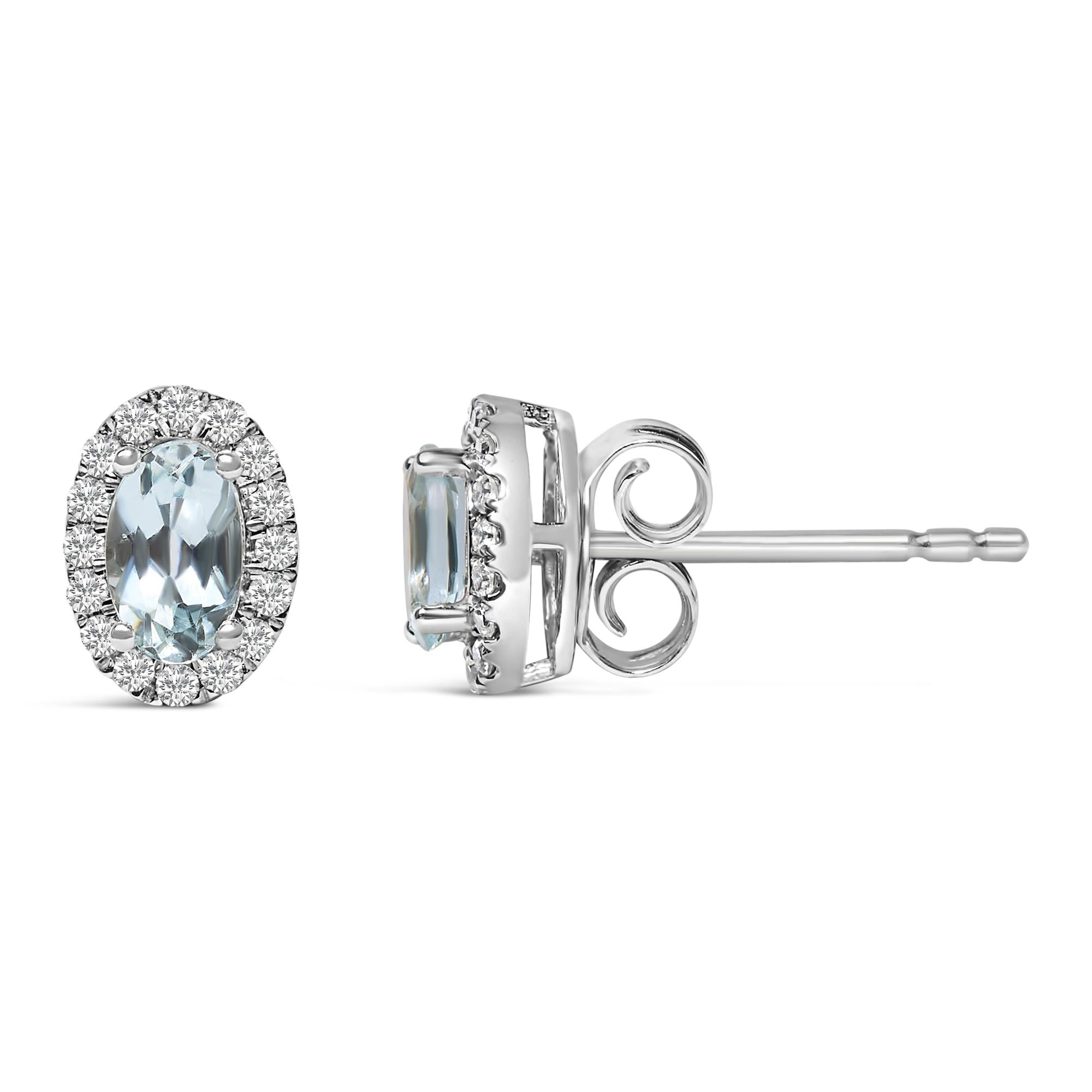 Orecchini a bottone con alone di diamanti e pietra portafortuna taglio ovale da 5x3 mm in oro bianco 10 carati (colore IJ, purezza I1-I2) - Friggin Jewelry