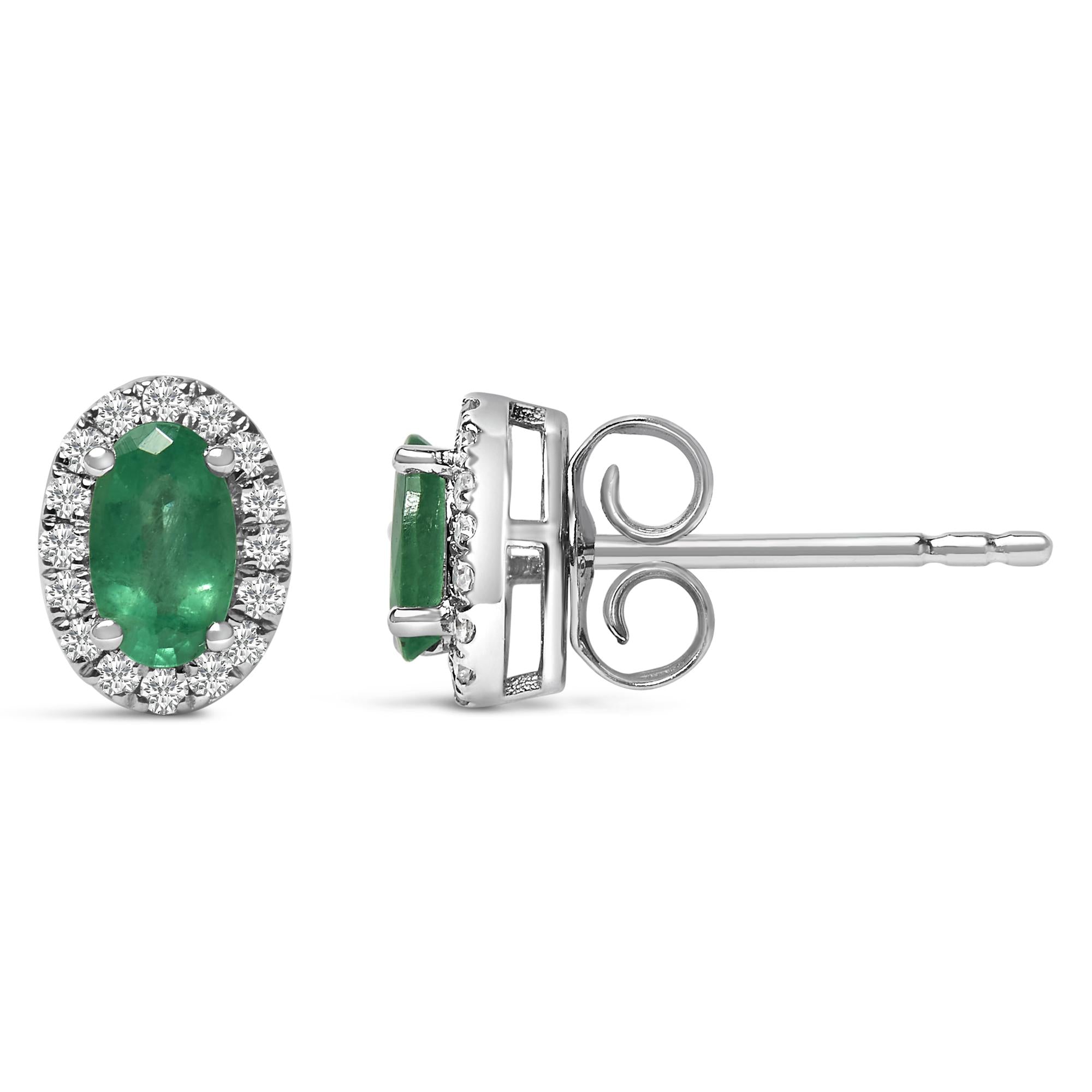 Orecchini a bottone con alone di diamanti e pietra portafortuna taglio ovale da 5x3 mm in oro bianco 10 carati (colore IJ, purezza I1-I2) - Friggin Jewelry