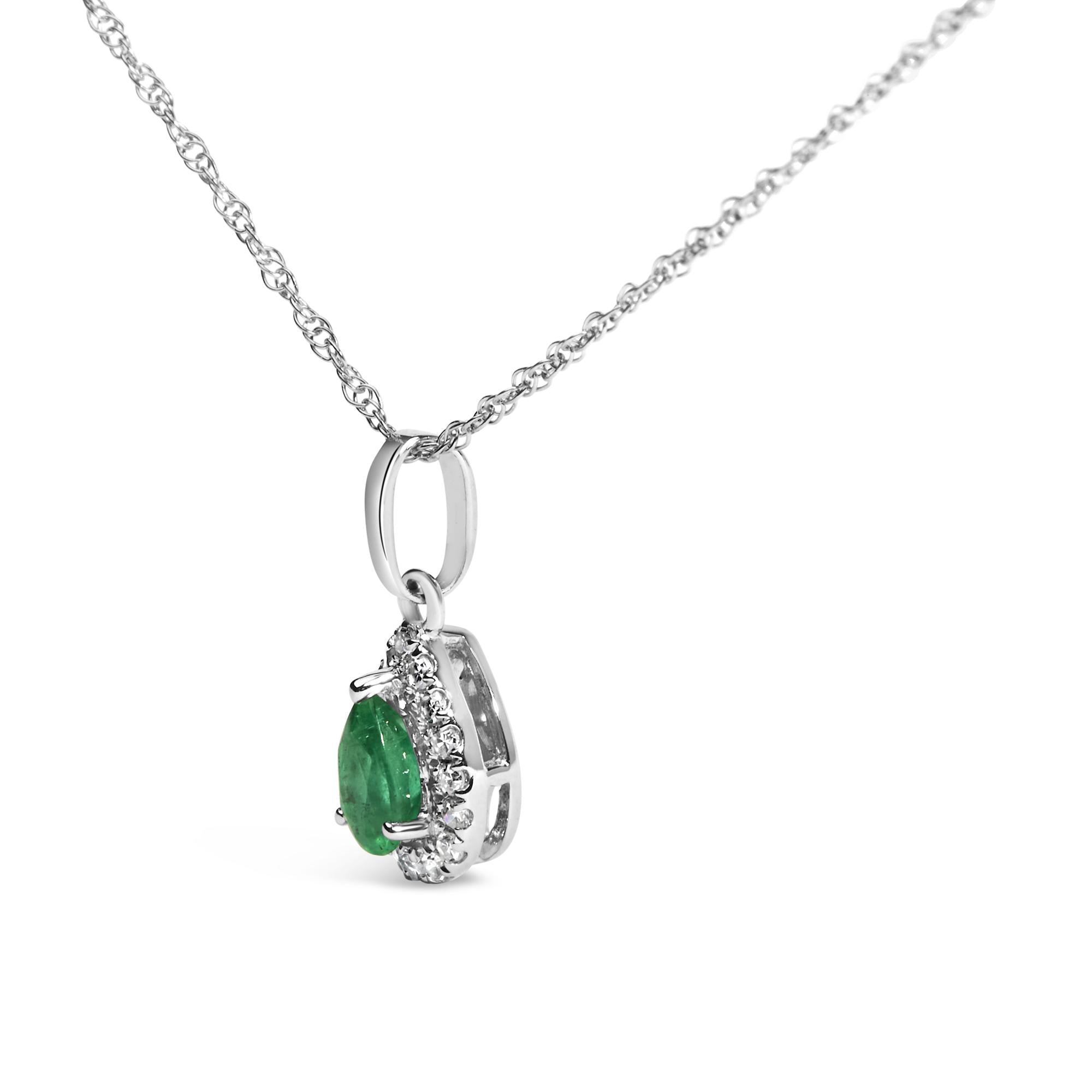 10K White Gold 5x3mm Gemstone and Diamond Accent Halo Pear Shape 18" Pendant Necklace (I-J Color, I1-I2 Clarity) - Friggin Jewelry