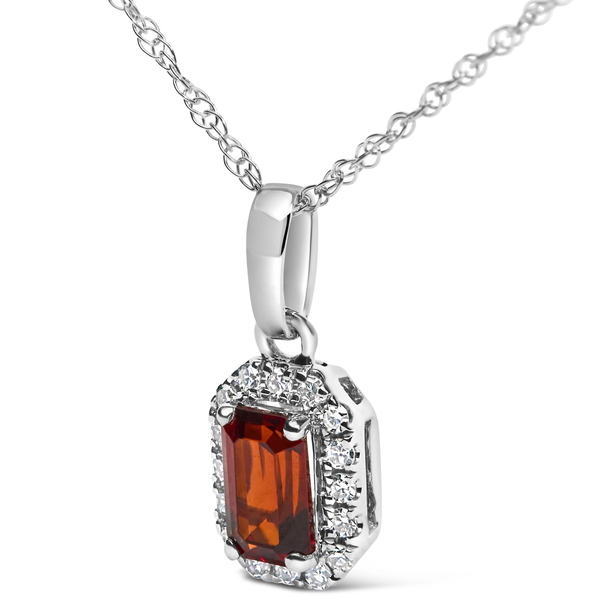 10K White Gold 5x3mm Gemstone and Diamond Accent Halo Octagonal Shape 18" Pendant Necklace (I-J Color, I1-I2 Clarity) - Friggin Jewelry