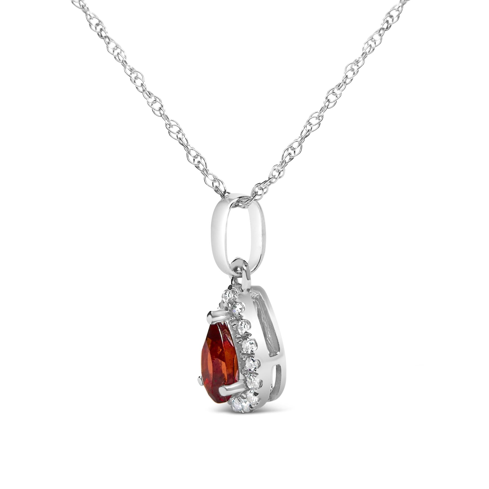 10K White Gold 5x3mm Gemstone and Diamond Accent Halo Pear Shape 18" Pendant Necklace (I-J Color, I1-I2 Clarity) - Friggin Jewelry