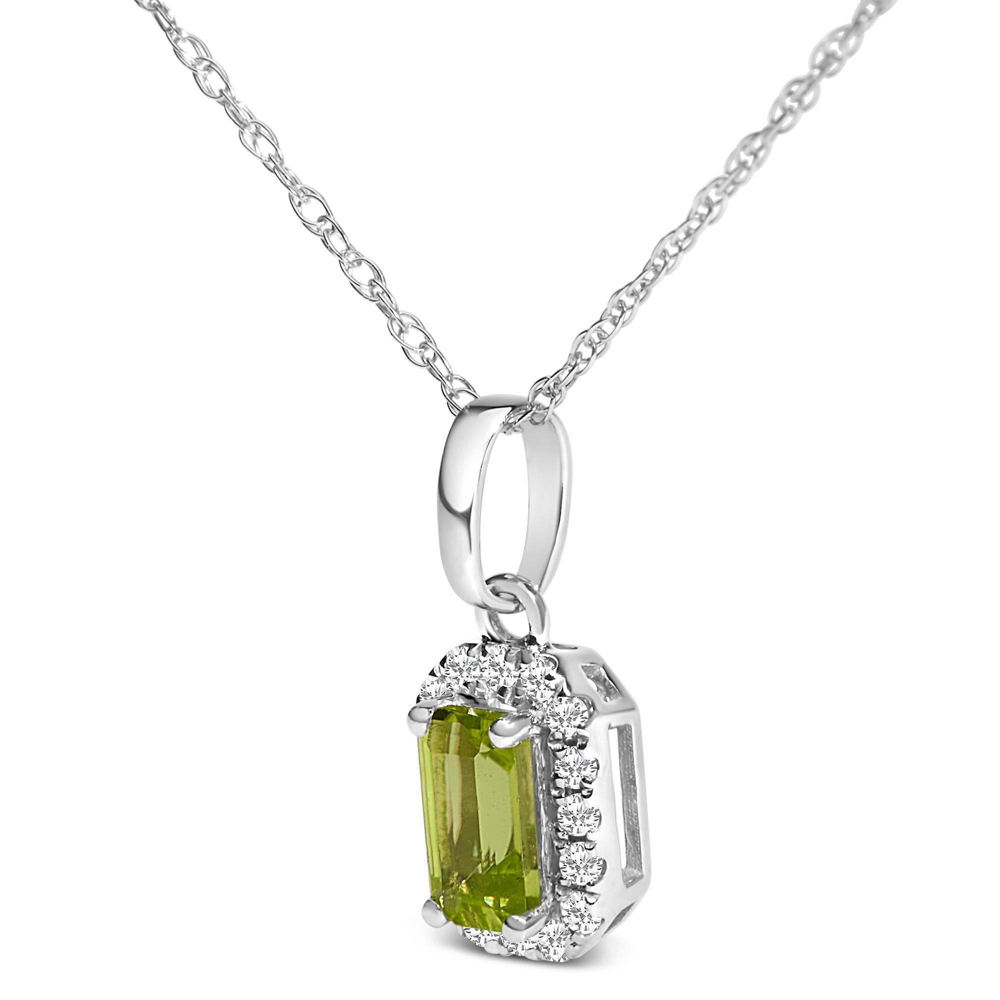 10K White Gold 5x3mm Gemstone and Diamond Accent Halo Octagonal Shape 18" Pendant Necklace (I-J Color, I1-I2 Clarity) - Friggin Jewelry