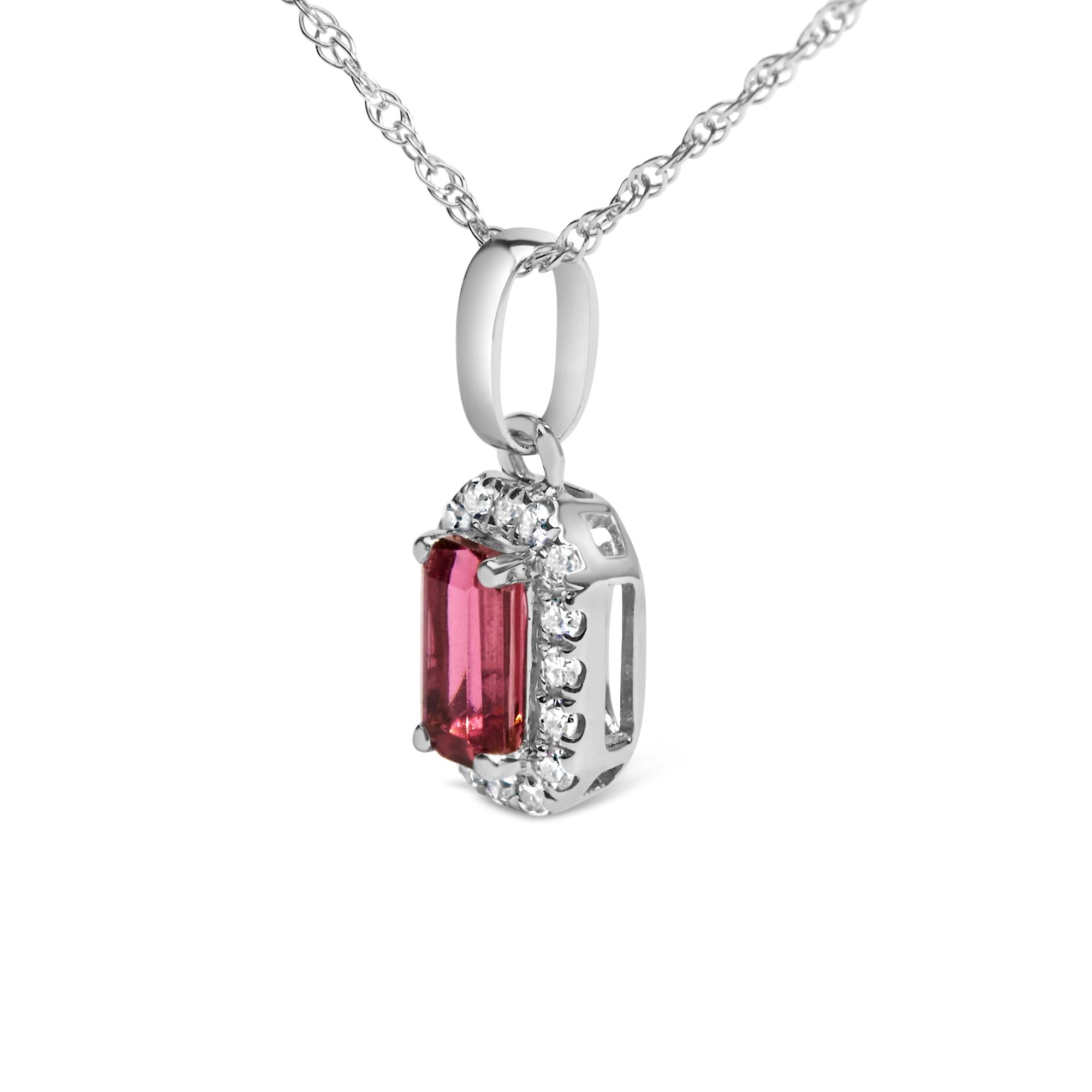 10K White Gold 5x3mm Gemstone and Diamond Accent Halo Octagonal Shape 18" Pendant Necklace (I-J Color, I1-I2 Clarity) - Friggin Jewelry