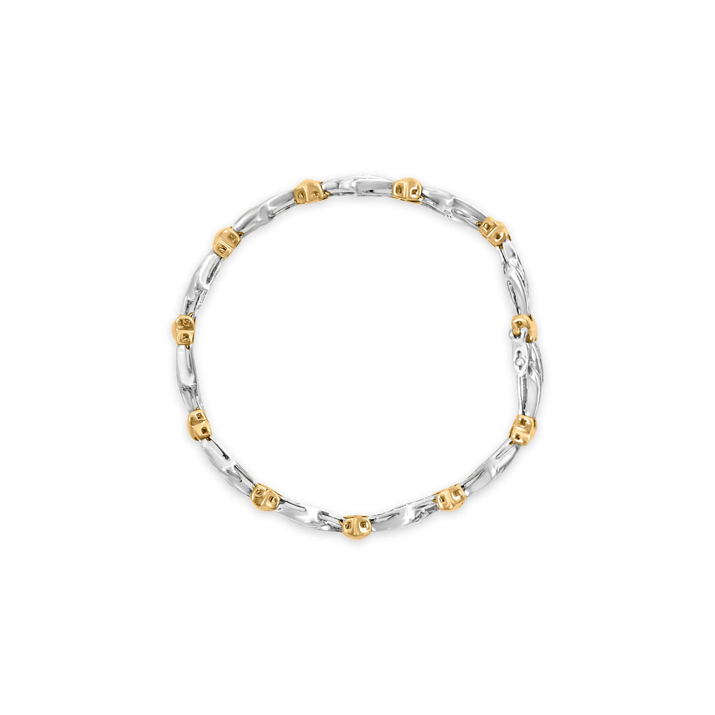 10k Two-Toned Gold 2.00 Cttw Channel Set Baguette-Diamond Weave and  "X" Spiral Link Bracelet (H-I Color, I1-I2 Clarity) - 7" - Friggin Jewelry