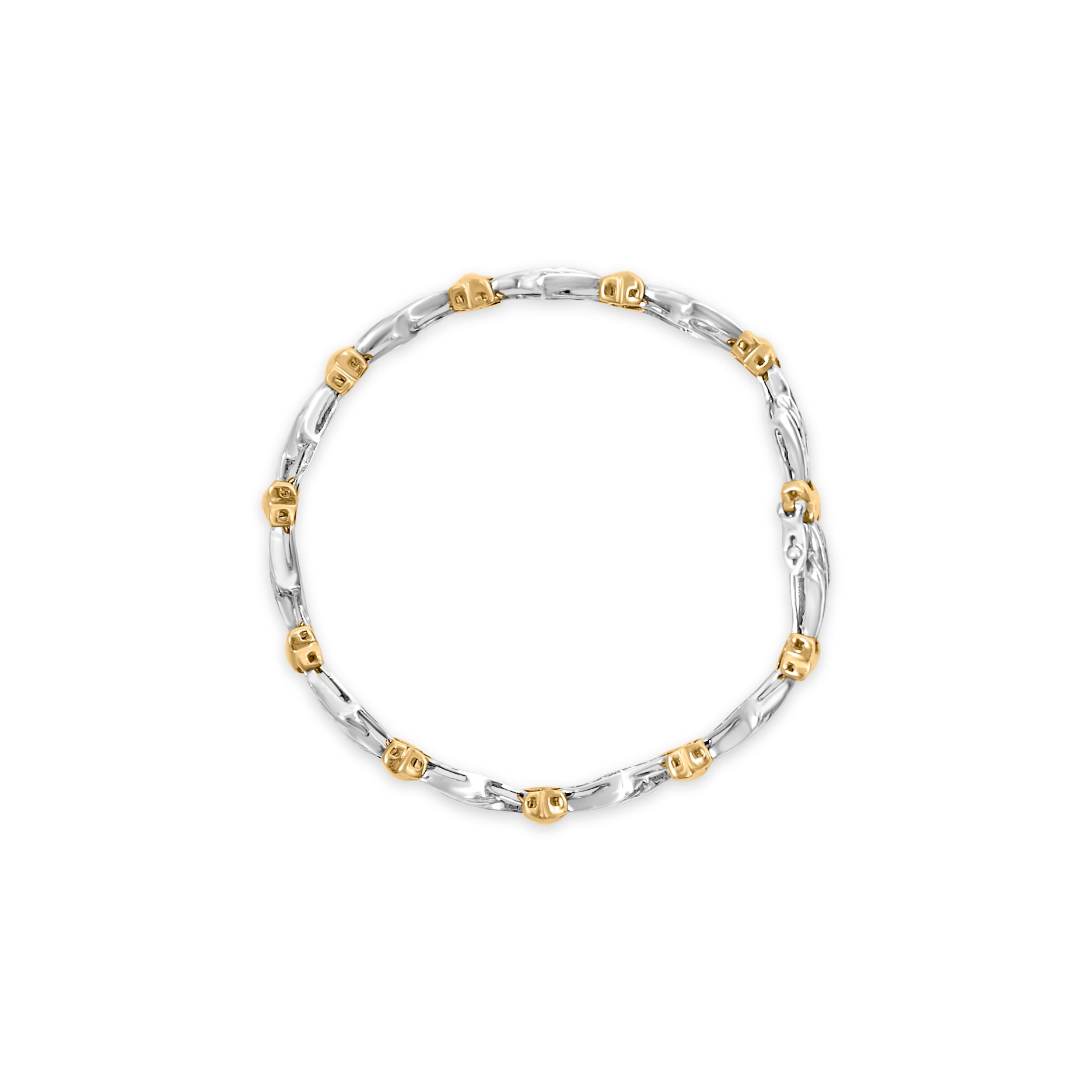 10k Two-Toned Gold 2.00 Cttw Channel Set Baguette-Diamond Weave and  "X" Spiral Link Bracelet (H-I Color, I1-I2 Clarity) - 7" - Friggin Jewelry