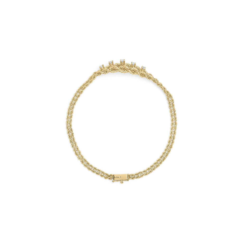 10K Yellow Gold 1/4 Cttw Round-Cut Diamond Basket Weave Rope Chain Style 7" Bracelet (H-I Color, I1-I2 Clarity) - Friggin Jewelry