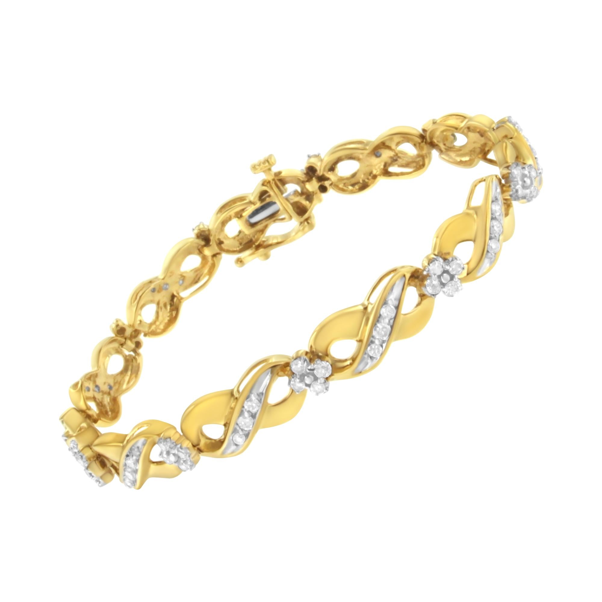 Pulsera "Amor Infinito" de oro amarillo de 10 quilates con diamantes de talla redonda (1,00 ct, color IJ, claridad I2-I3) - Friggin Jewelry
