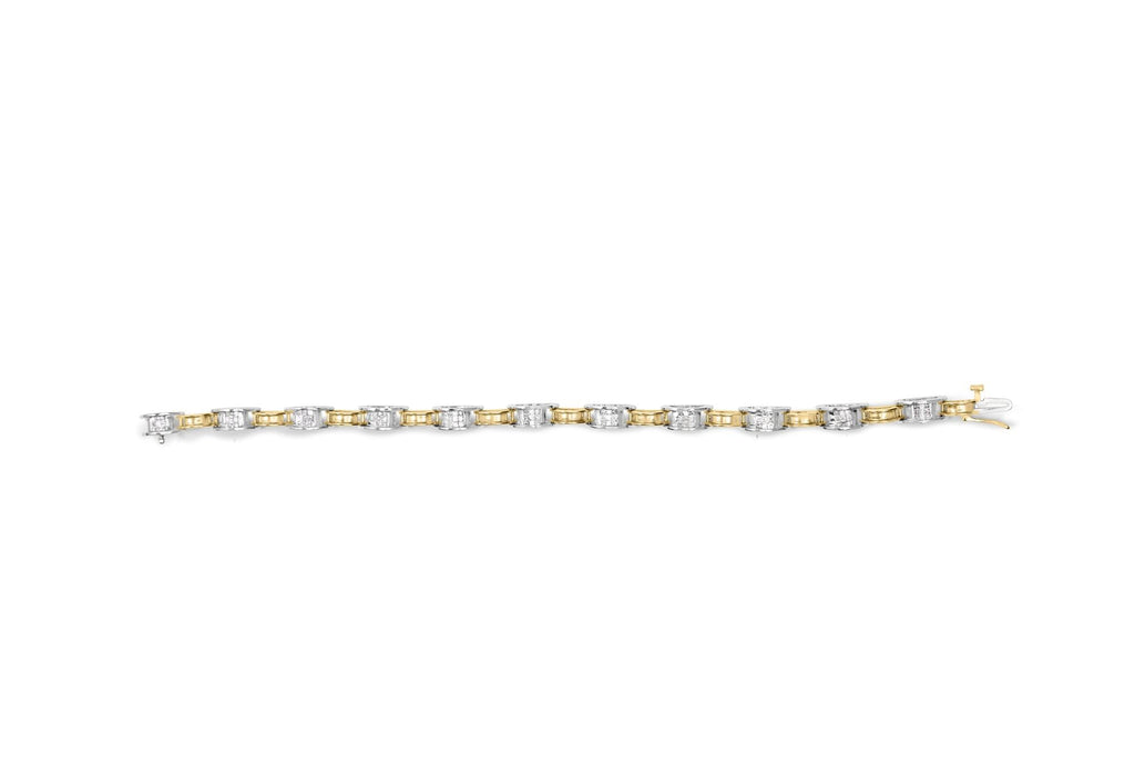 Bracciale a catena con maglie in oro bicolore 14K e diamanti taglio principessa da 1,00 ct, lunghezza 7 pollici (colore HI, purezza SI1-SI2) - Friggin Jewelry