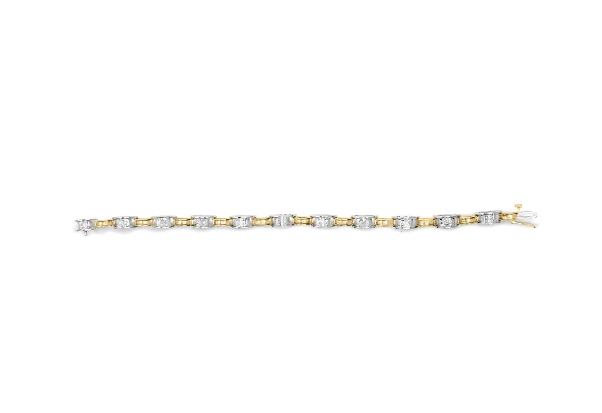 14K Two-Tone Gold 1.00 Cttw Princess-Cut Diamond Chain Link 7" Bracelet (H-I Color, SI1-SI2 Clarity) - Friggin Jewelry Premium