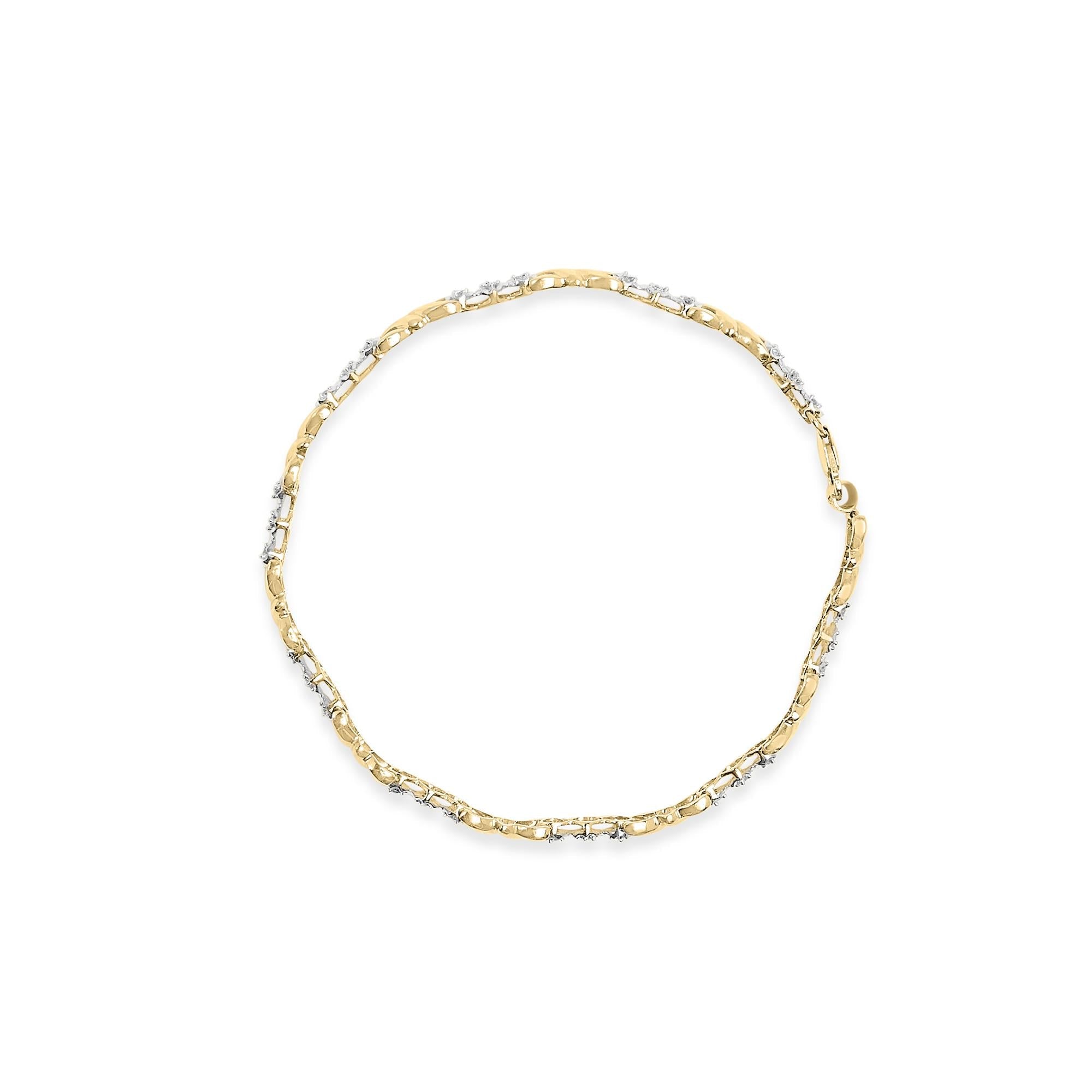 10k Yellow Gold 1/3 Cttw Diamond 3 Stone and X-Link Bracelet (I-J Color, I1-I2 Clarity) - 7.50" Inches - Friggin Jewelry