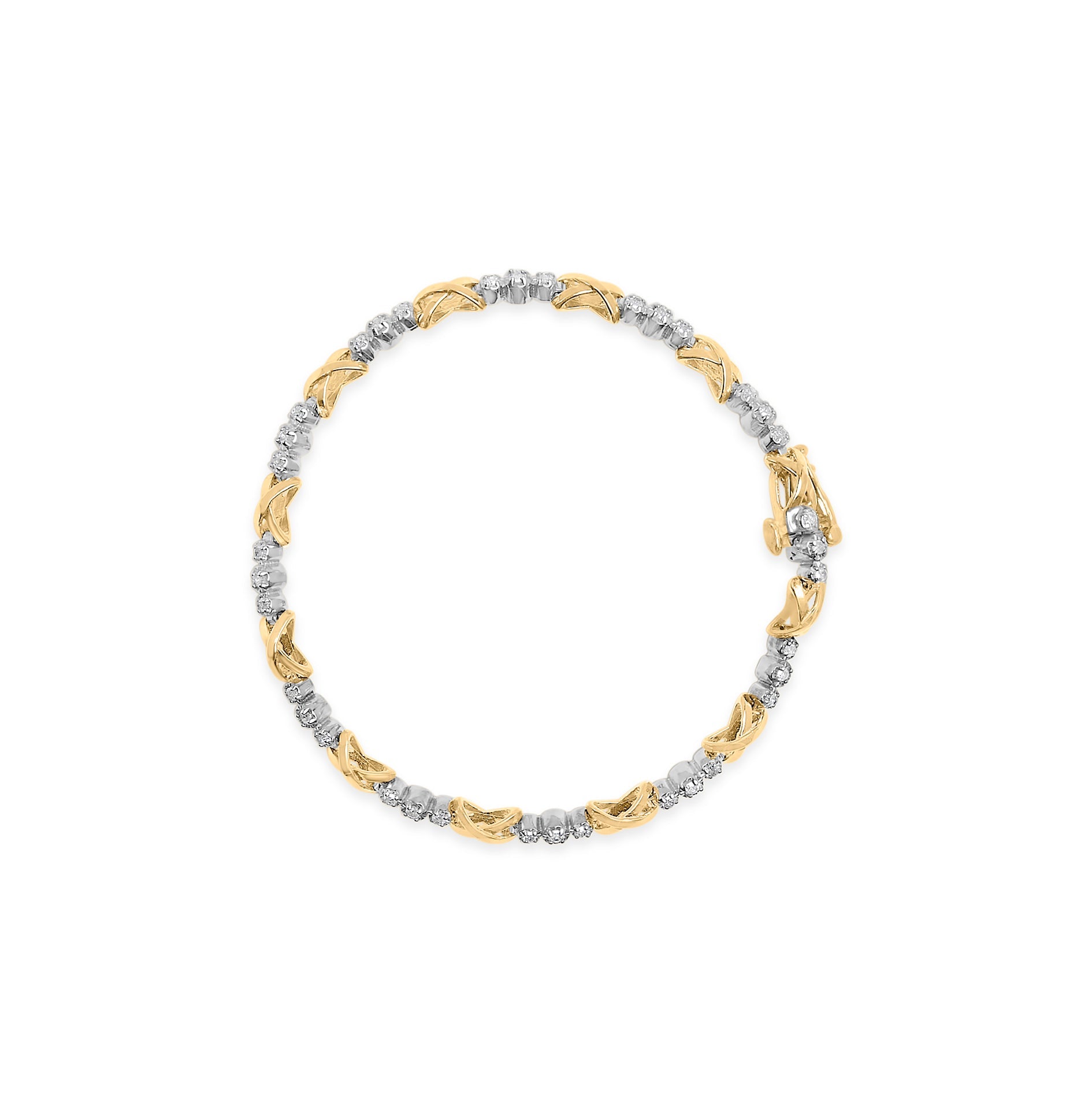 Pulsera de oro bicolor de 10 quilates con diamantes de 1/2 ct y eslabones X de 7" (color IJ, claridad I2-I3) - Friggin Jewelry