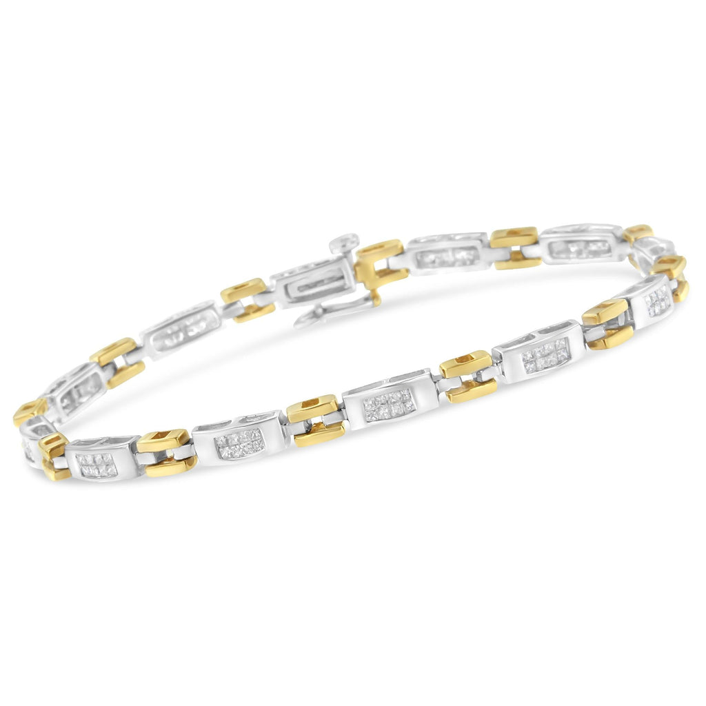 Bracciale Geo Link in oro bicolore 10K con diamanti taglio principessa (1,00 cttw, colore HI, purezza SI1-SI2) - Friggin Jewelry