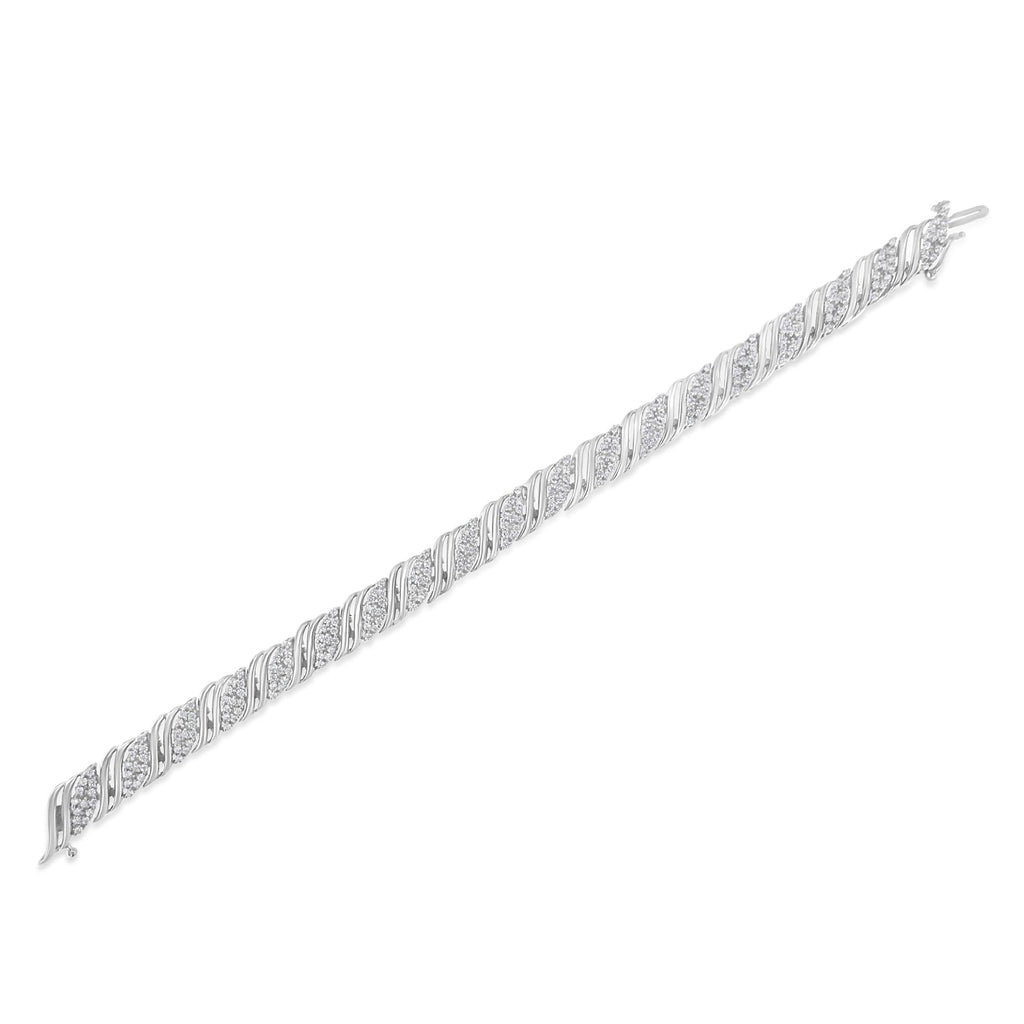 Bracciale a maglie curve a S con doppio giro di diamanti da 2,0 ct in argento sterling 925 (colore IJ, purezza I3) - 7,25" - Friggin Jewelry