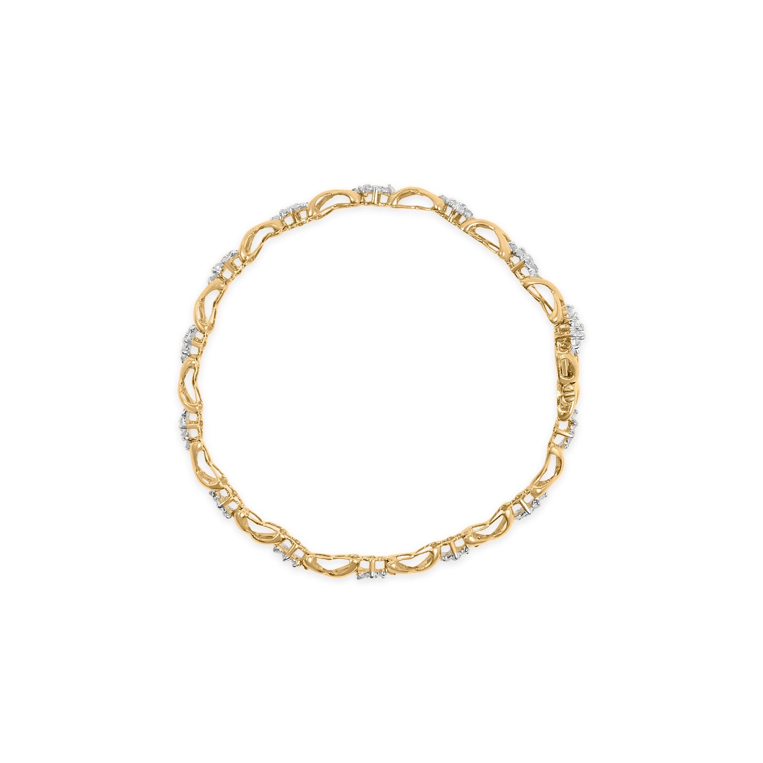 Bracciale in oro giallo 10k con diamanti da 2,00 ct e maglie a "X" alternate (colore IJ, purezza I3) - 7" - Friggin Jewelry