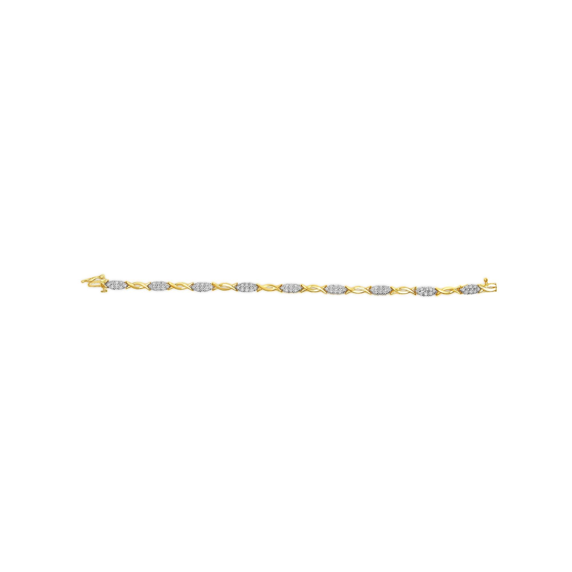 10K Yellow Gold 1.00 Cttw Round-Cut Diamond Spiral Link 7" Bracelet (H-I Color, I2-I3 Clarity) - Friggin Jewelry