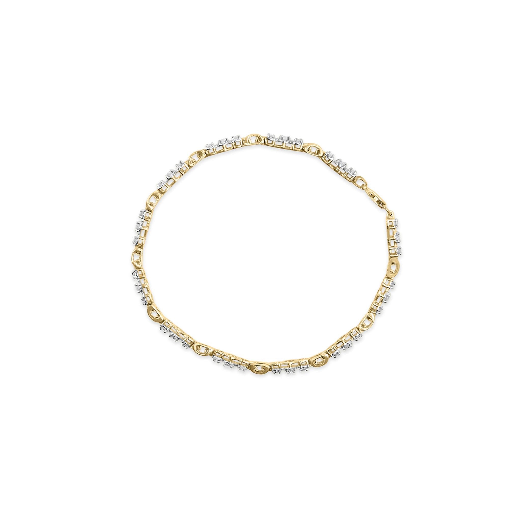 10k Yellow Gold 1.00 Cttw Diamond 3 Stone Link Bracelet (I-J Color, I1-I2 Clarity) -7.25" Inches - Friggin Jewelry Premium