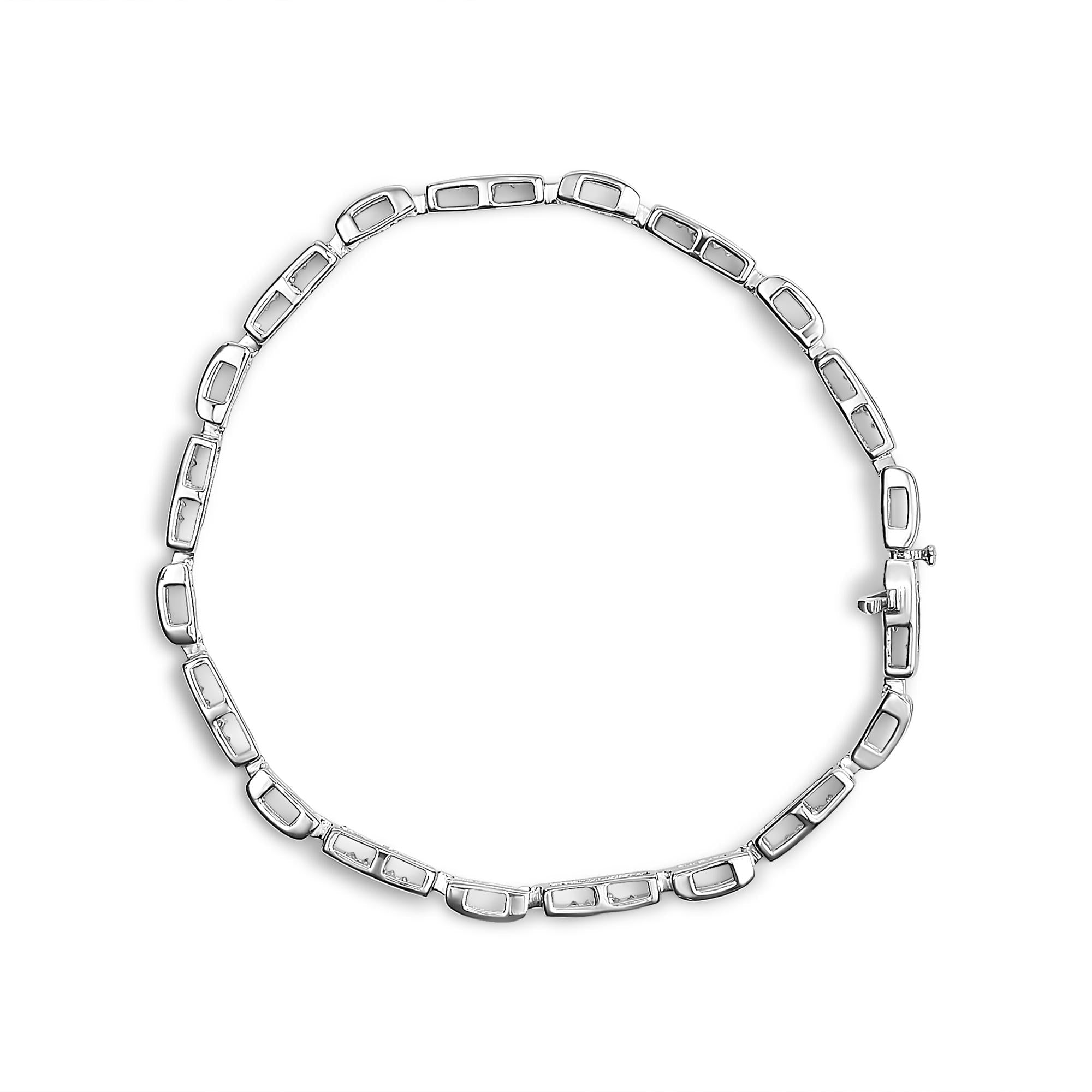 Pulsera de tenis de oro blanco de 14 quilates con diamantes de talla princesa engastados invisibles de 1,0 quilates y eslabones alternados (color IJ, claridad I1-I2) - 7,25" - Friggin Jewelry