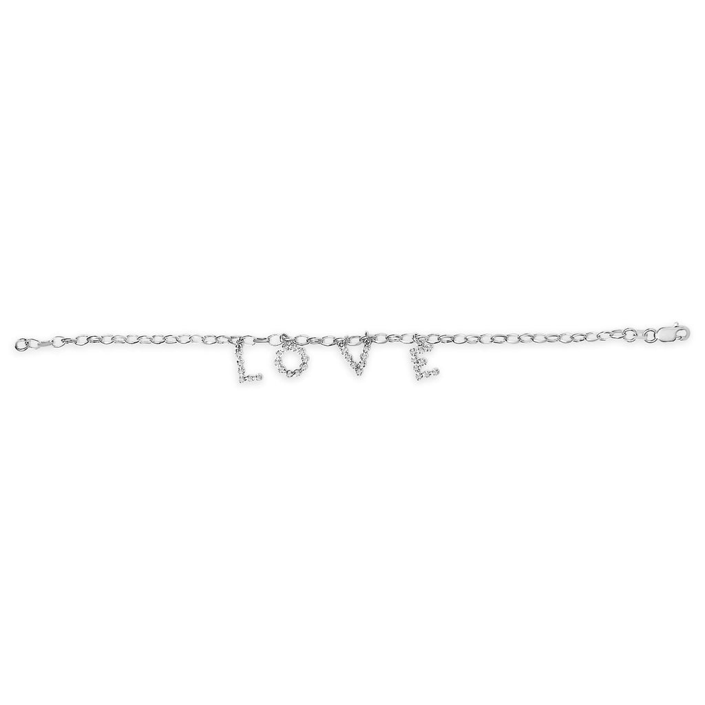 10k White Gold 1/6 Cttw Diamond "Love" Charm Cable Chain Bracelet (H-I Color, I1-I2 Clarity) - 7" - Friggin Jewelry