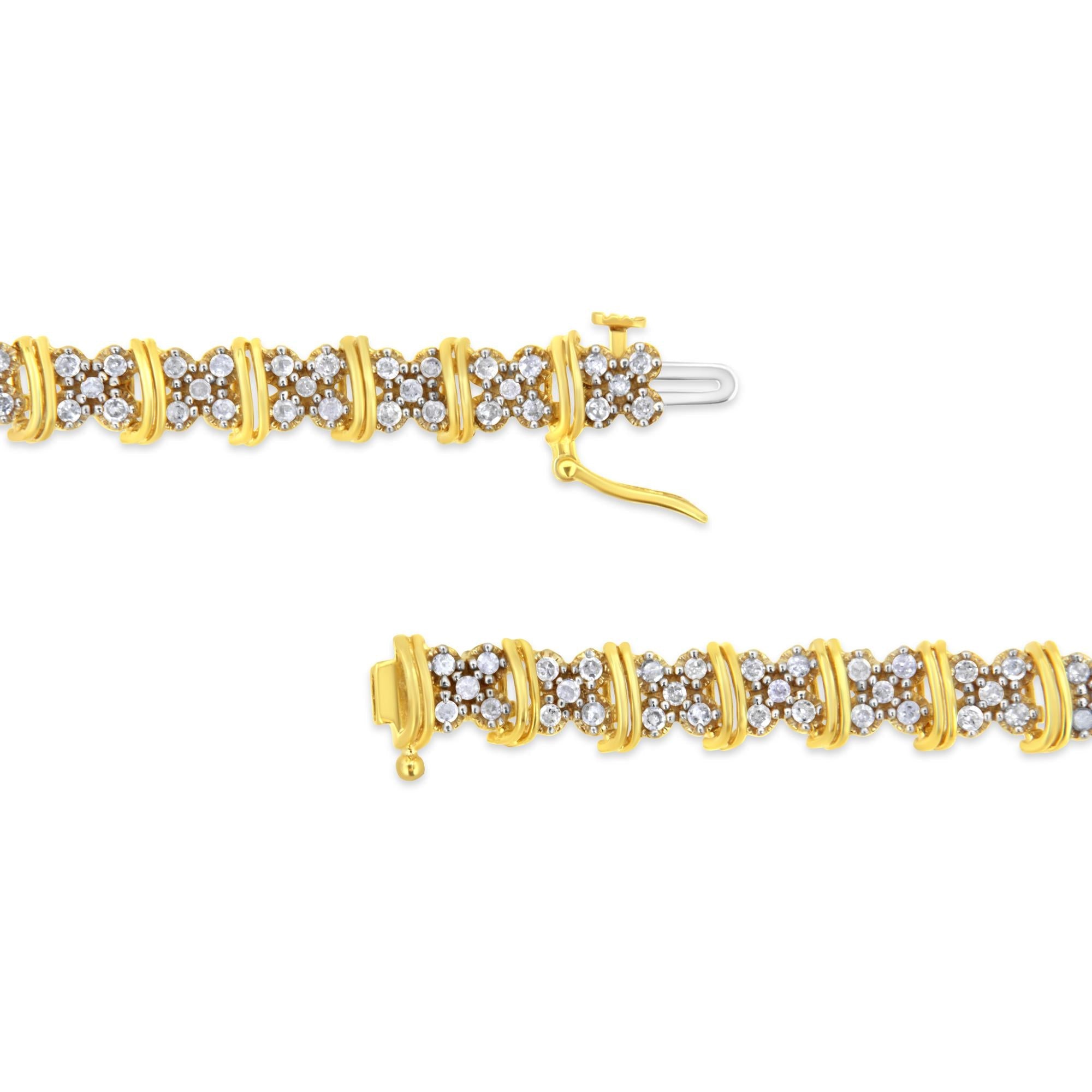 Bracciale a maglie a forma di "X" con diamanti rotondi da 2,0 ct, placcato oro giallo 10K e argento sterling 925 (colore HI, purezza I3) - 7" - Friggin Jewelry