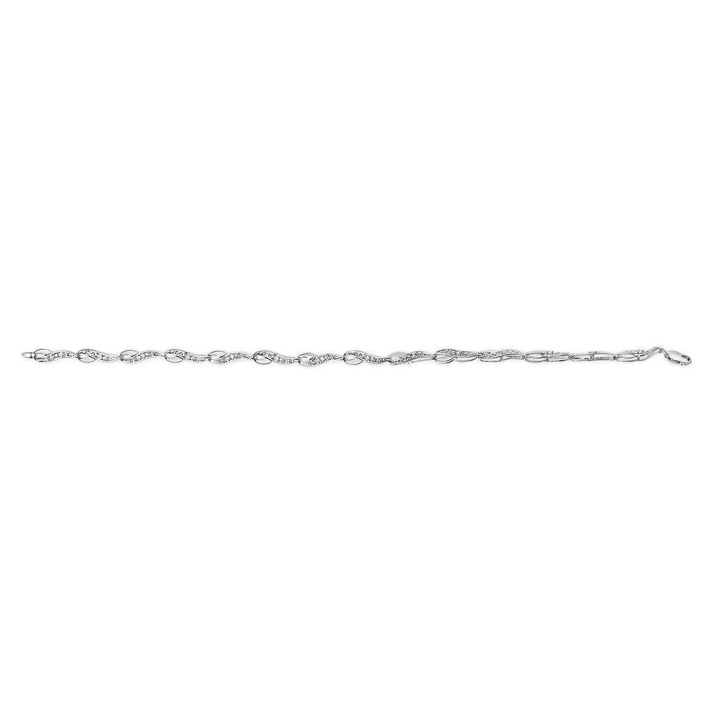 Pulsera de oro blanco de 10 k con eslabones en espiral y detalles de diamantes (color HI, claridad I3) - 19 cm - Friggin Jewelry
