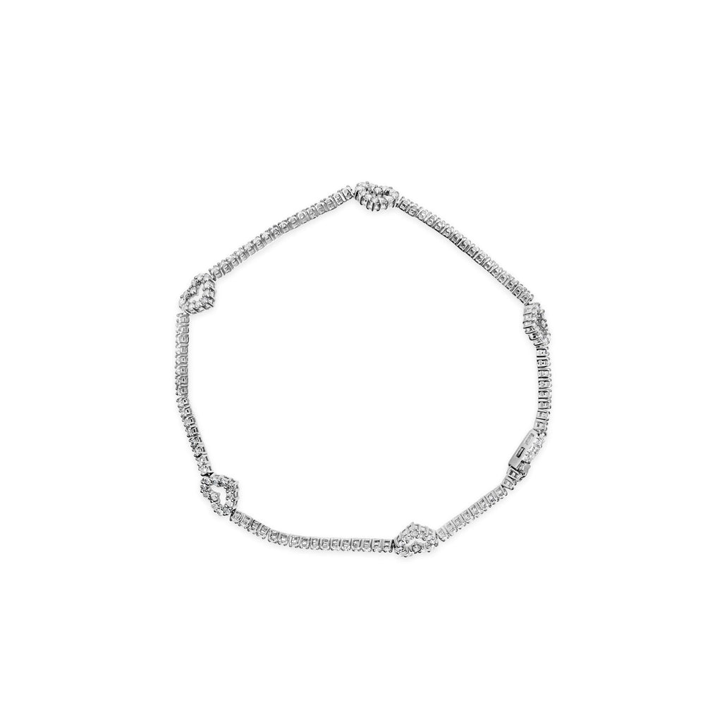 14K White Gold 1 1/2 Cttw Diamond Heart Station Strand Bracelet (H-I Color, I1-I2 Clarity) - 7.5 Inches - Friggin Jewelry Premium