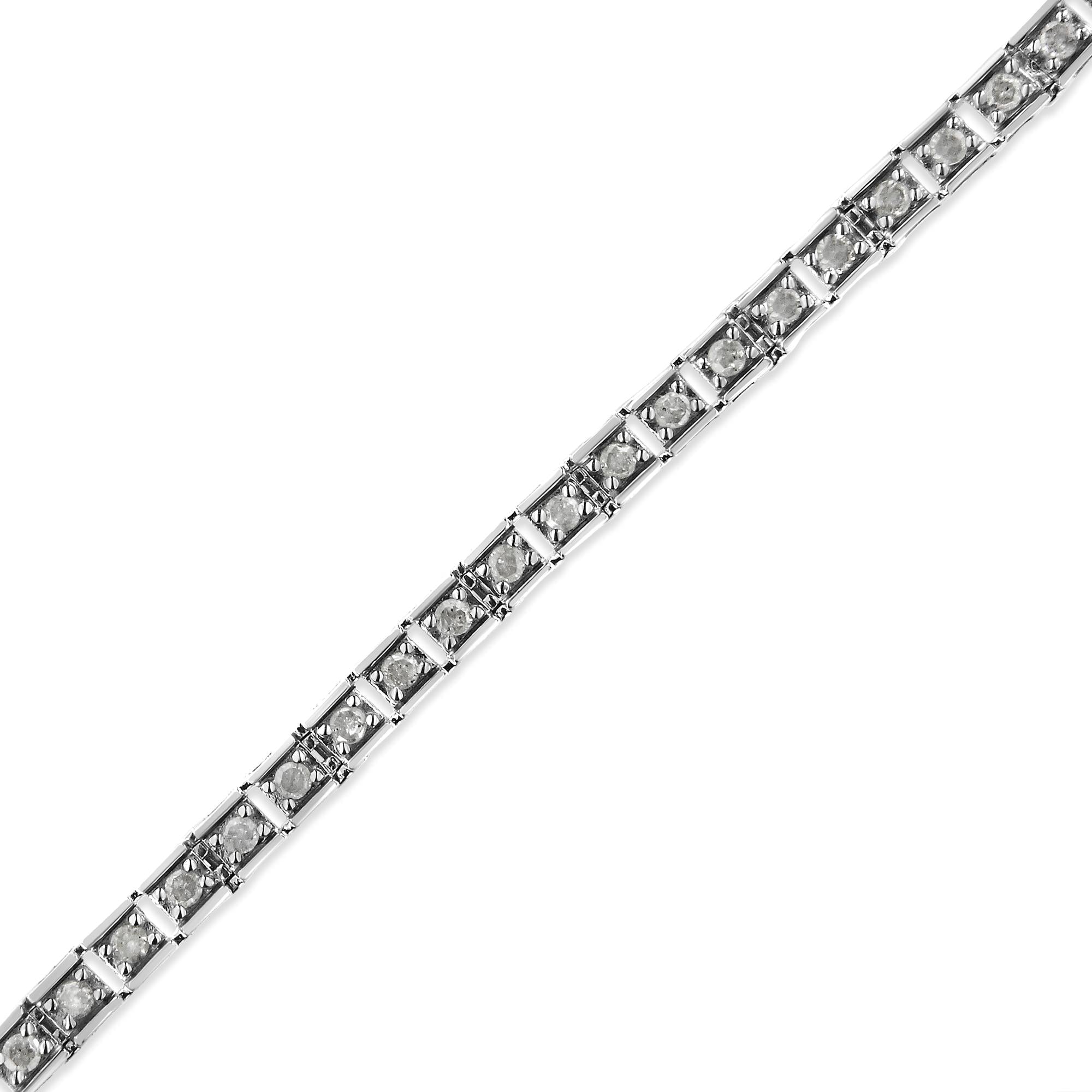 .925 Sterling Silver 1.0 Cttw Diamond Square Hybrid Link 7" Tennis Bracelet (I-J Color, I2-I3 Clarity) - Friggin Jewelry