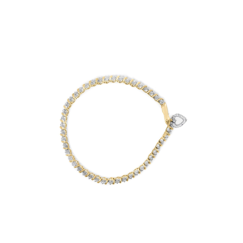 Bracciale a maglie da 7" con ciondolo a forma di cuore in oro giallo 10K e argento sterling 925 da 2,0 ct (colore IJ, purezza I3) - Friggin Jewelry
