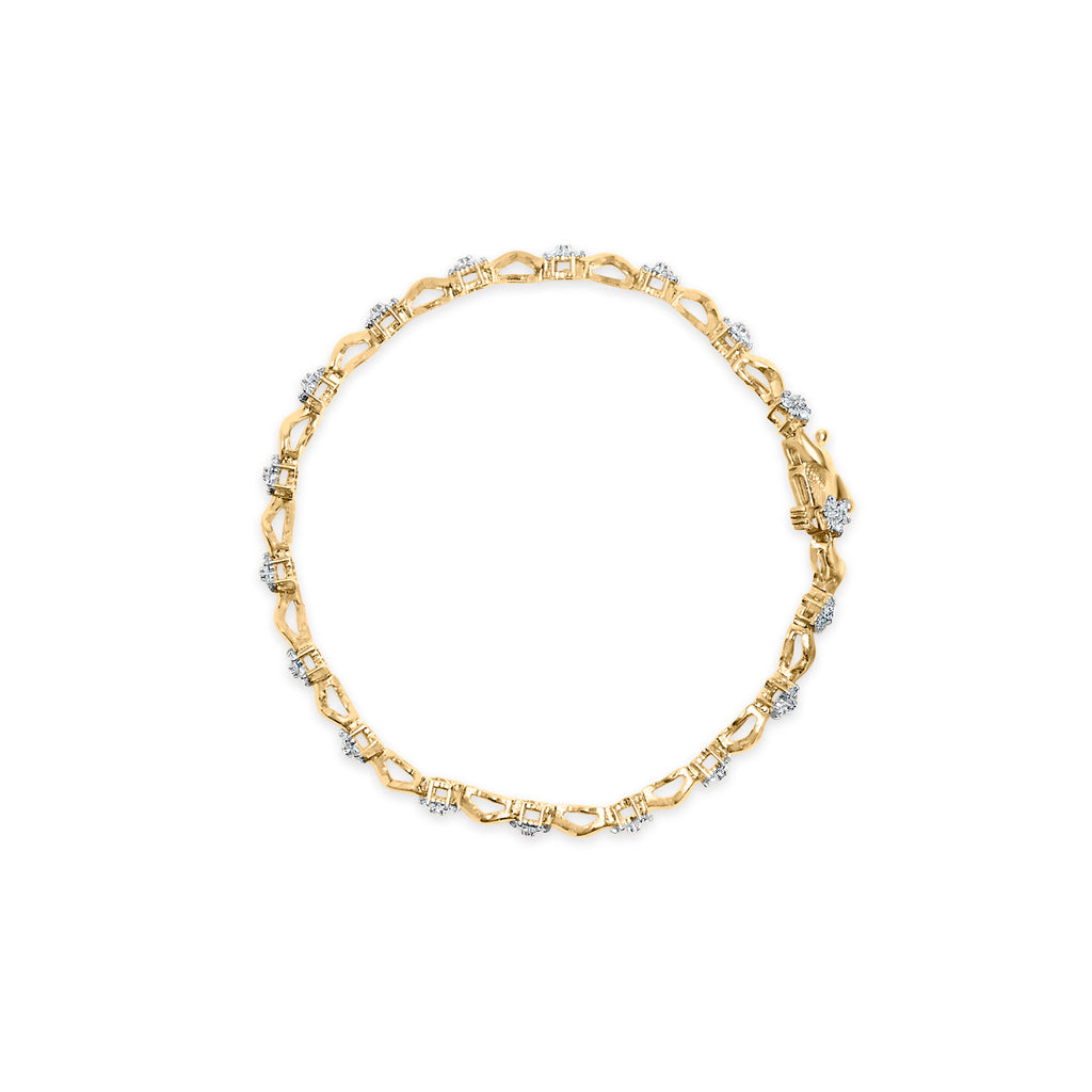 10k Yellow Gold 1.00 Cttw Round-Cut Diamond Floral S-Link 7.50" Bracelet (I-J Color, I2-I3 Clarity) - Friggin Jewelry Premium