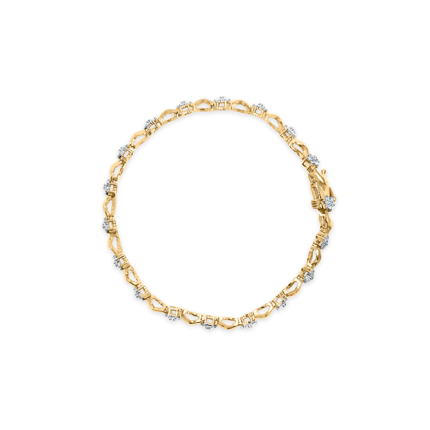 Pulsera de oro amarillo de 10 k con diamantes de talla redonda de 1,00 ct y eslabones florales de 7,50" (color IJ, claridad I2-I3) - Friggin Jewelry