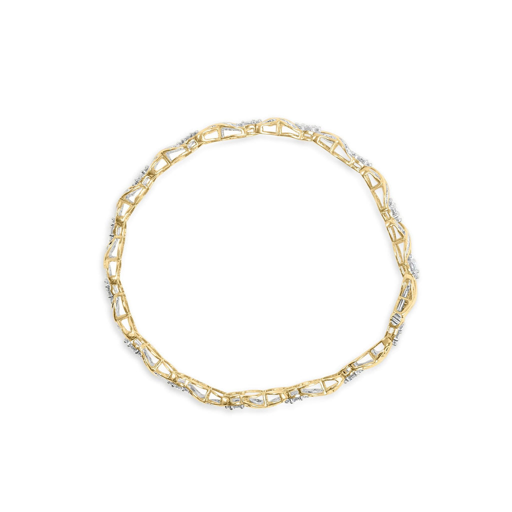 10K Yellow Gold 3.00 Cttw Round-Cut and Baguette-Cut Diamond 'XOXO' Floral Design 7.50" Bracelet (J-K Color, I1-I2 Clarity) - Friggin Jewelry Premium