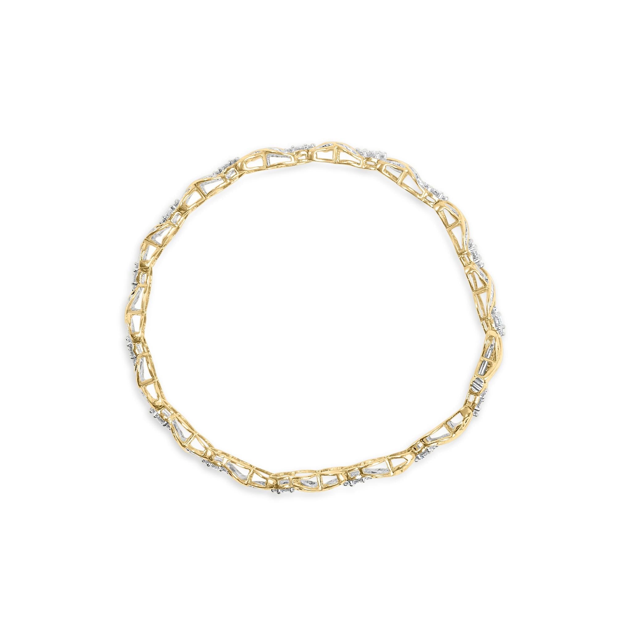 Bracciale "XOXO" in oro giallo 10 carati con diamanti taglio rotondo e taglio baguette da 3,00 ct, motivo floreale, 7,50" (colore JK, purezza I1-I2) - Friggin Jewelry