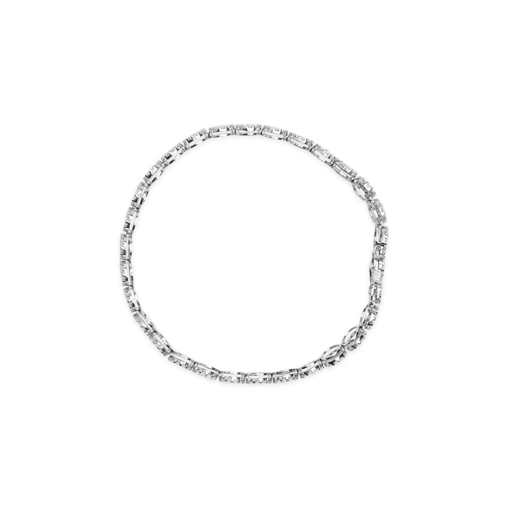 14K White Gold 2.00 Cttw Diamond Halo Link Tennis Bracelet (H-I Color, I1-I2 Clarity) - 7" Inches - Friggin Jewelry