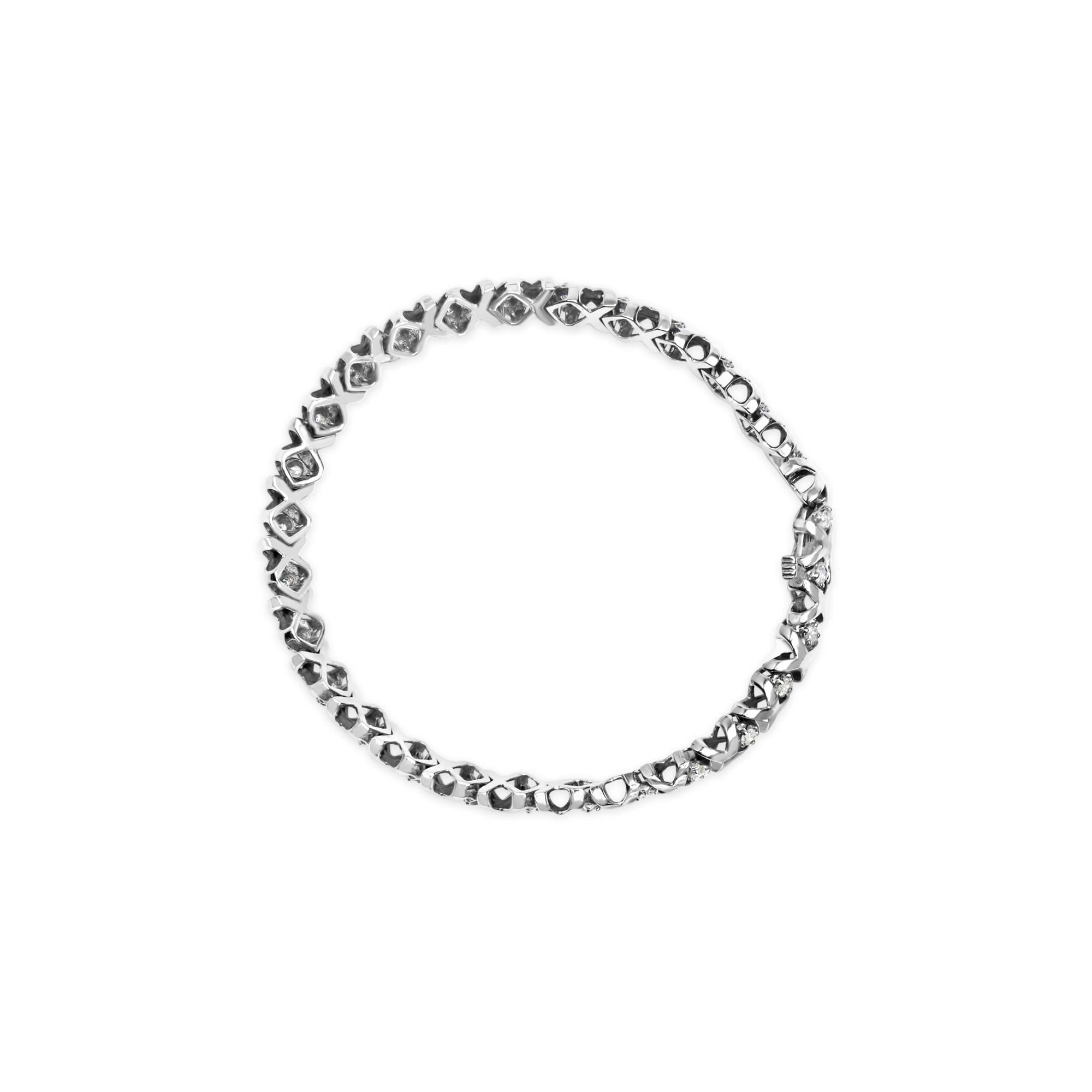 Pulsera de tenis de oro blanco de 10 quilates con diamantes de 1 1/2 quilates y eslabones X de 7,5" (color HI, claridad I2-I3) - Friggin Jewelry