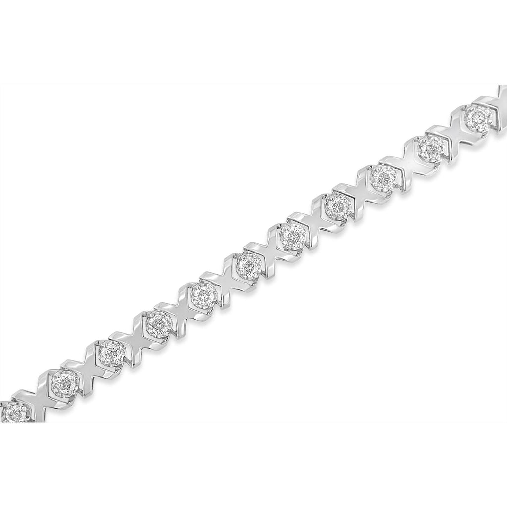 10k White Gold 2.00 Cttw Round-Cut Diamond "XOXO" Link 7" Bracelet (I-J Color, I2-I3 Clarity) - Friggin Jewelry Premium