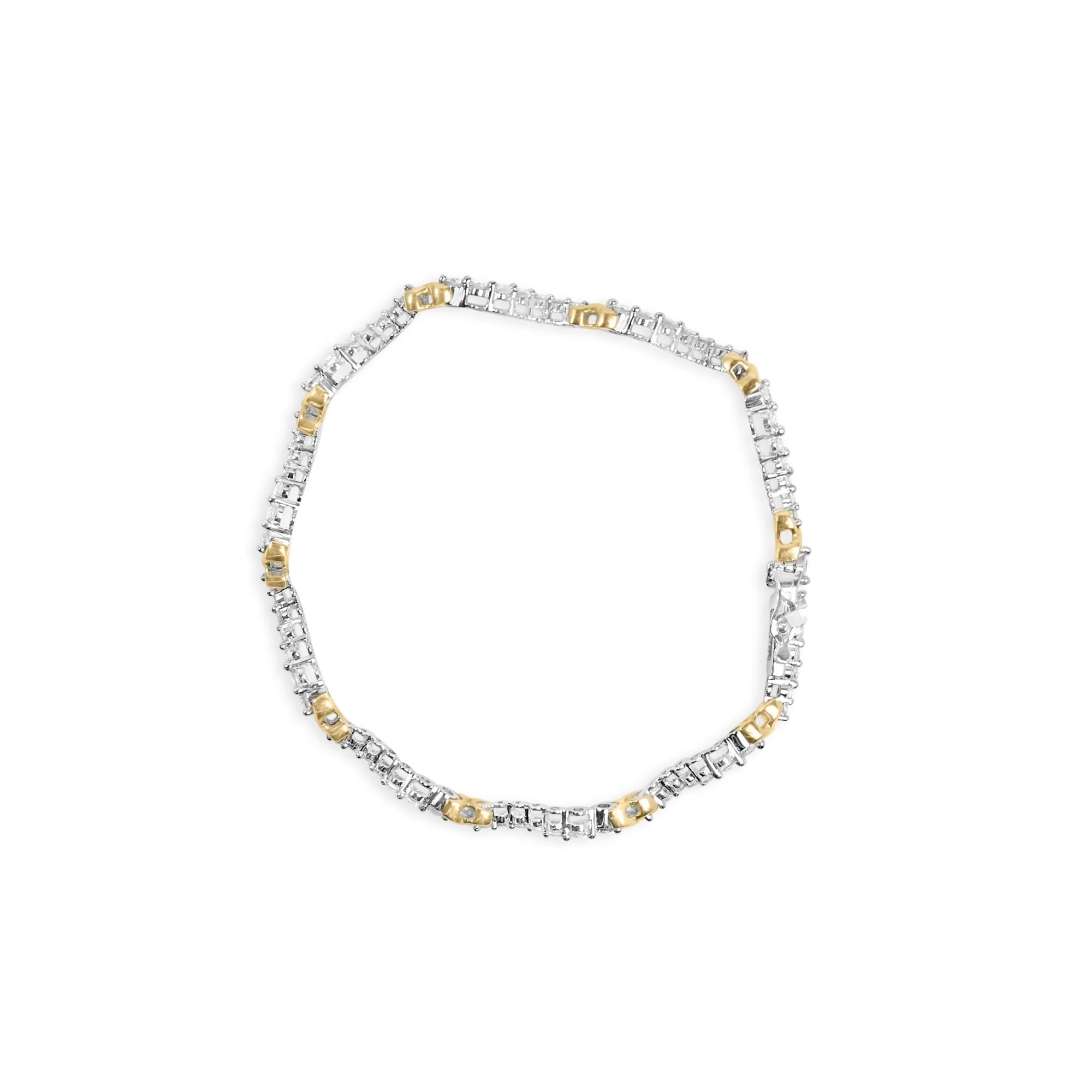 10K Two-Tone 2.00 Cttw Diamond "X" and Wave Link Bracelet (H-I Color, I1-I2 Clarity) - 7" Inches - Friggin Jewelry
