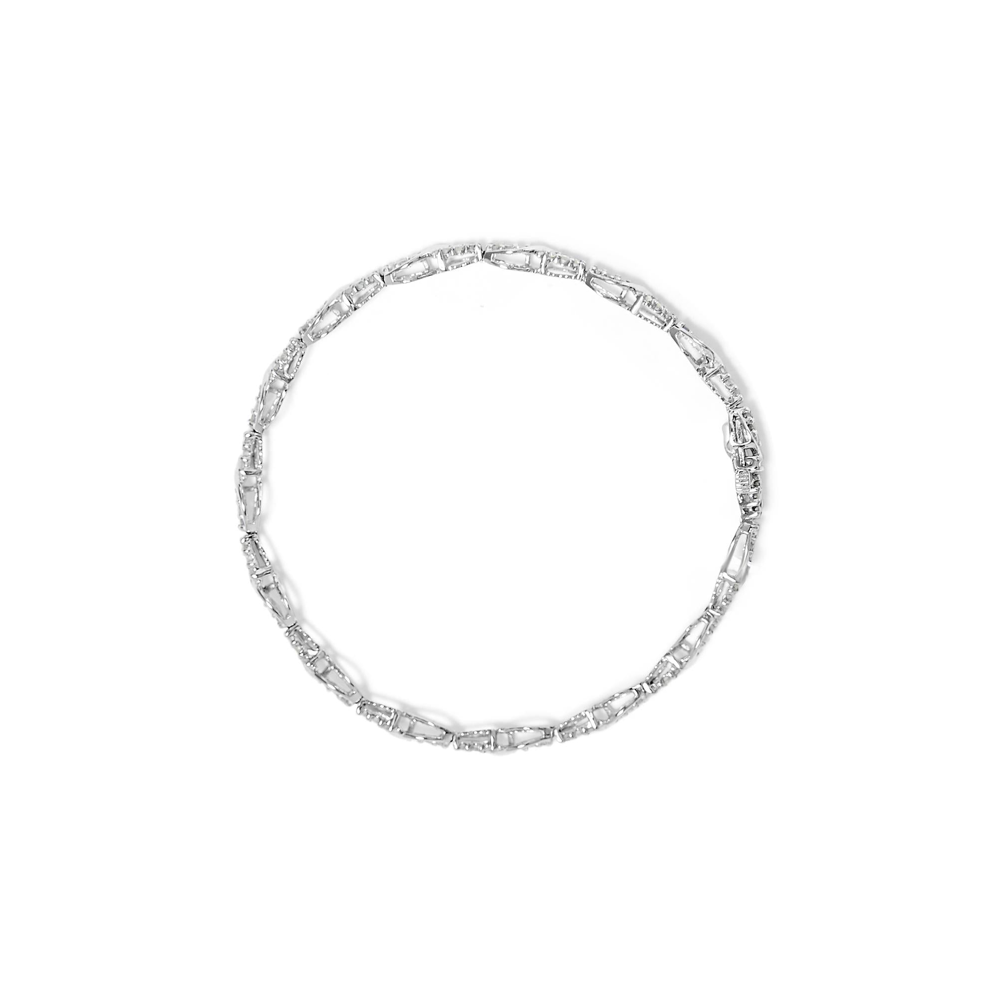 Pulsera de tenis de oro blanco de 10 quilates con diamantes de talla redonda de 1,00 quilates y eslabones en espiral (color HI, claridad I3) - 18 cm - Friggin Jewelry