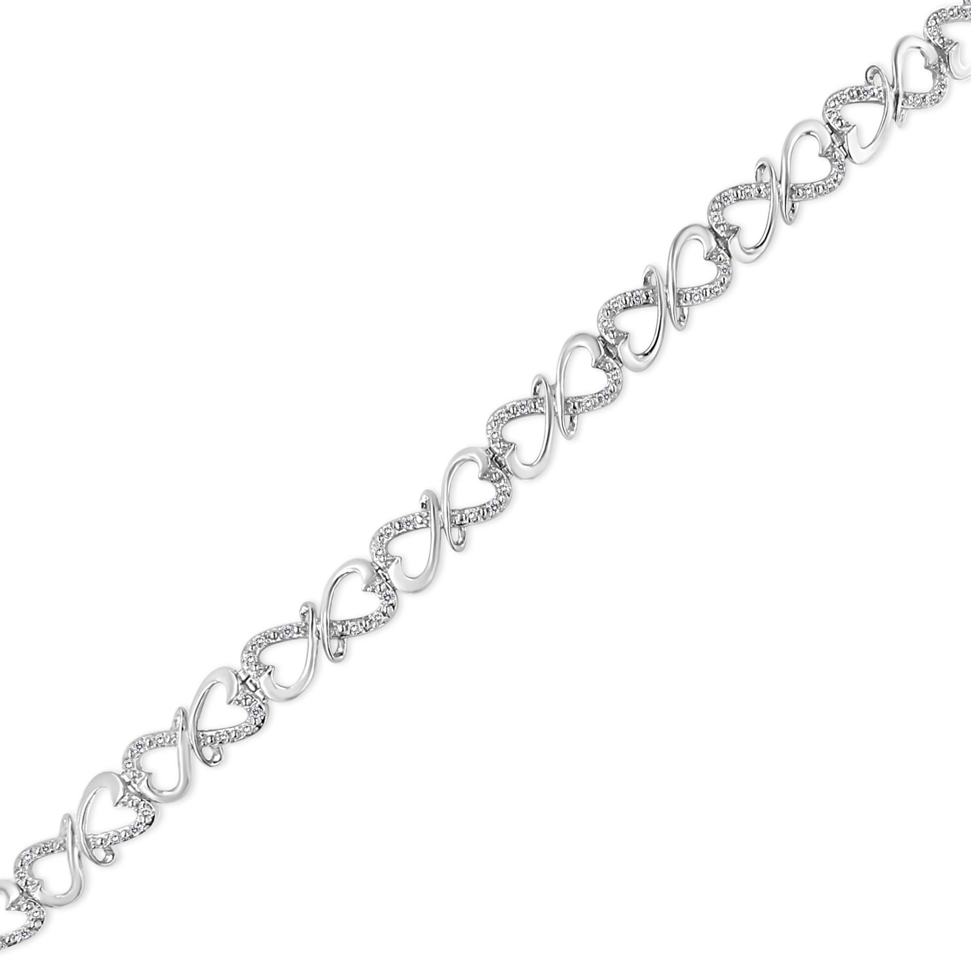 .925 Sterling Silver 1/3 Cttw Round-Cut Diamond Double Heart Infinity Link 7.25" Bracelet (H-I Color, I3 Clarity) - Friggin Jewelry