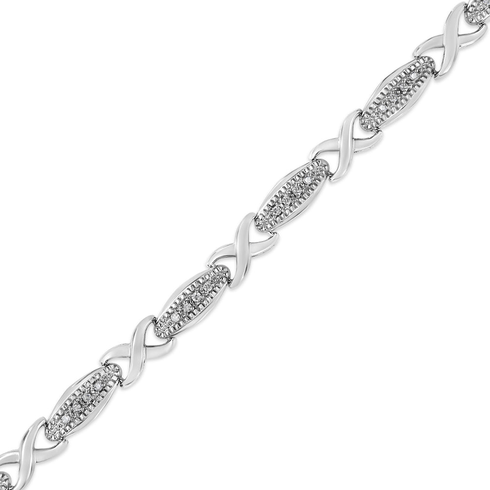 Bracciale in argento sterling 925 con diamanti taglio rotondo da 1/5 carati a maglie "X" - Misura 7,50" (colore IJ, purezza I2-I3) - Friggin Jewelry