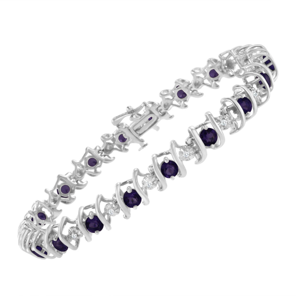 Pulsera de tenis de plata de ley 925 con piedra de nacimiento cultivada en laboratorio y diamantes redondos de 1/6 ct (color HI, claridad I1-I2) - Friggin Jewelry