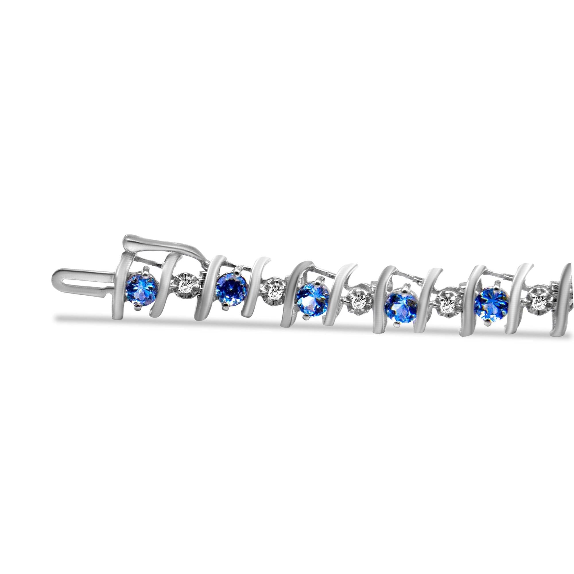 Pulsera de tenis de plata de ley 925 con piedra de nacimiento cultivada en laboratorio y diamantes redondos de 1/6 ct (color HI, claridad I1-I2) - Friggin Jewelry