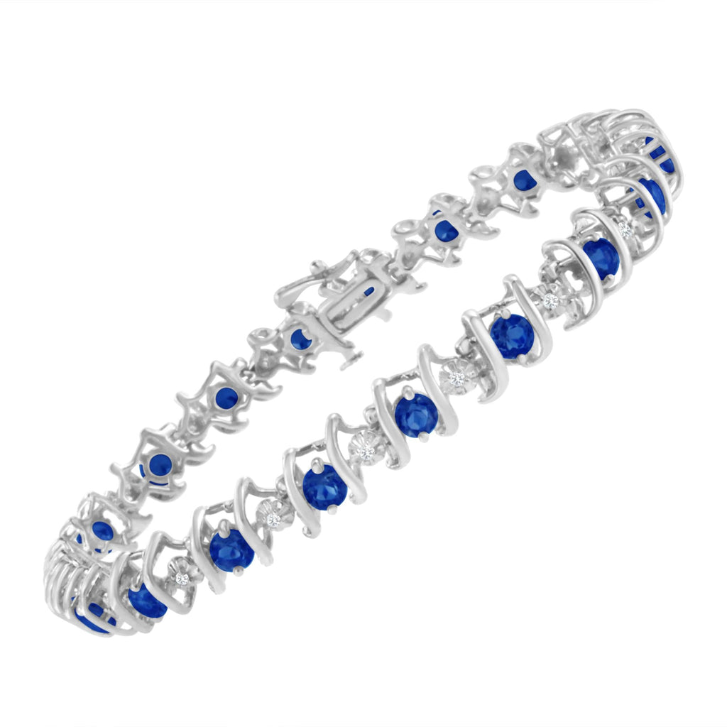 Pulsera de tenis de plata de ley 925 con piedra de nacimiento cultivada en laboratorio y diamantes redondos de 1/6 ct (color HI, claridad I1-I2) - Friggin Jewelry