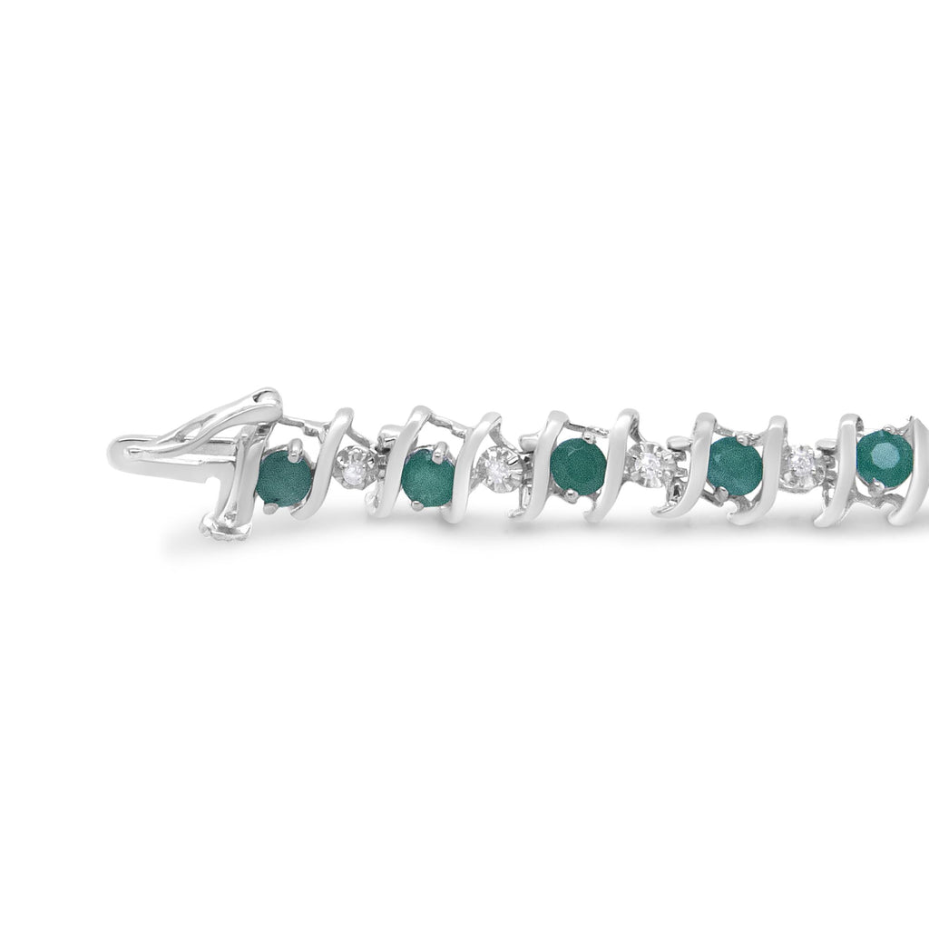 Pulsera de tenis de plata de ley 925 con piedra de nacimiento cultivada en laboratorio y diamantes redondos de 1/6 ct (color HI, claridad I1-I2) - Friggin Jewelry