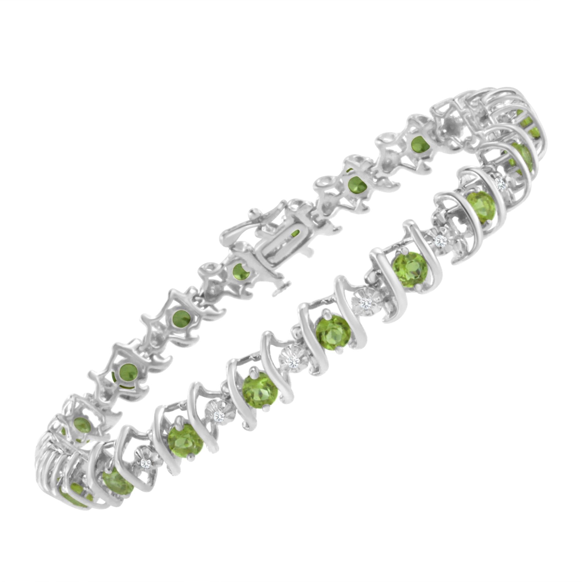 Pulsera de tenis de plata de ley 925 con piedra de nacimiento cultivada en laboratorio y diamantes redondos de 1/6 ct (color HI, claridad I1-I2) - Friggin Jewelry