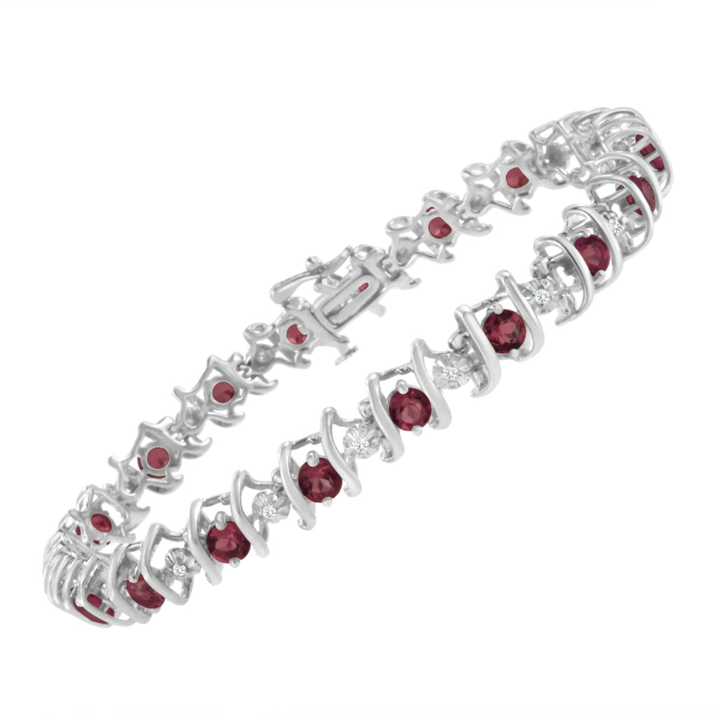 Pulsera de tenis de plata de ley 925 con piedra de nacimiento cultivada en laboratorio y diamantes redondos de 1/6 ct (color HI, claridad I1-I2) - Friggin Jewelry