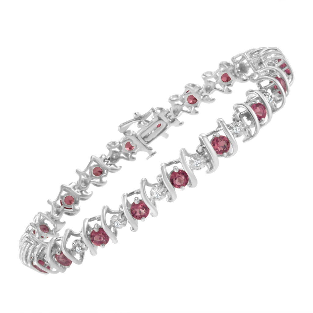 Pulsera de tenis de plata de ley 925 con piedra de nacimiento cultivada en laboratorio y diamantes redondos de 1/6 ct (color HI, claridad I1-I2) - Friggin Jewelry