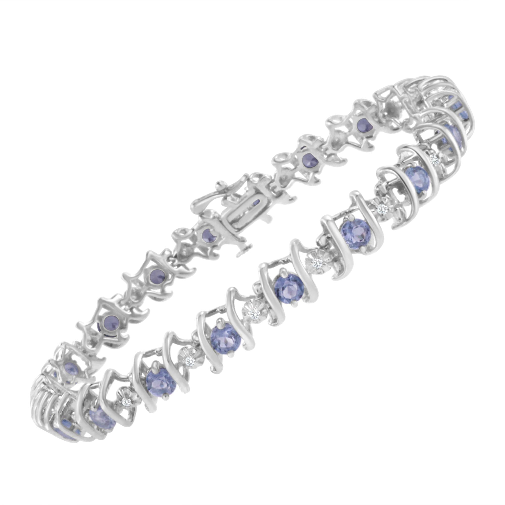 Pulsera de tenis de plata de ley 925 con piedra de nacimiento cultivada en laboratorio y diamantes redondos de 1/6 ct (color HI, claridad I1-I2) - Friggin Jewelry