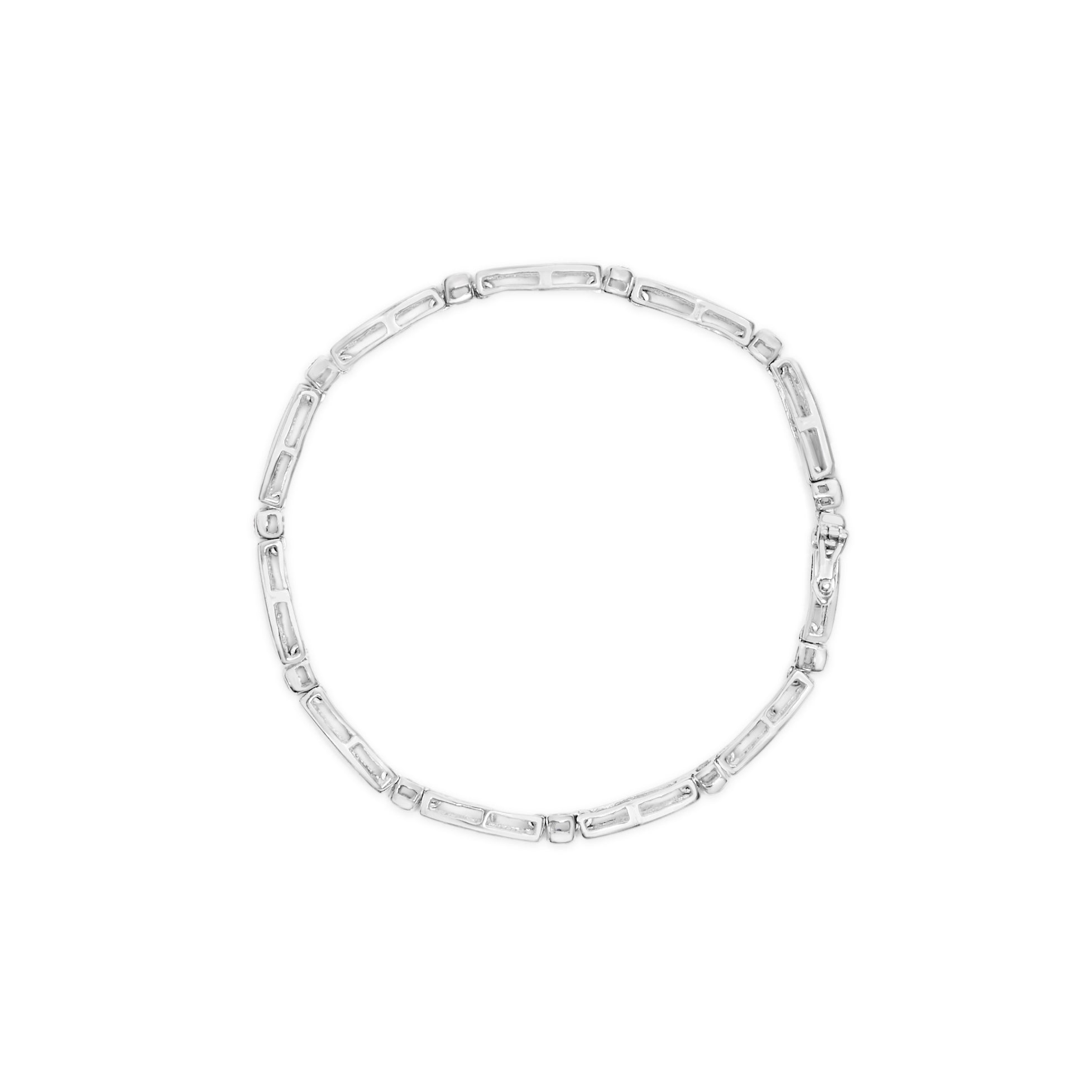 14K White Gold 1-1/2 Cttw Round Brilliant-Cut & Baguette Cut Diamond Bezel and Tapered Link 7" Tennis Bracelet (H-I Color, I1-I2 Clarity) - Friggin Jewelry