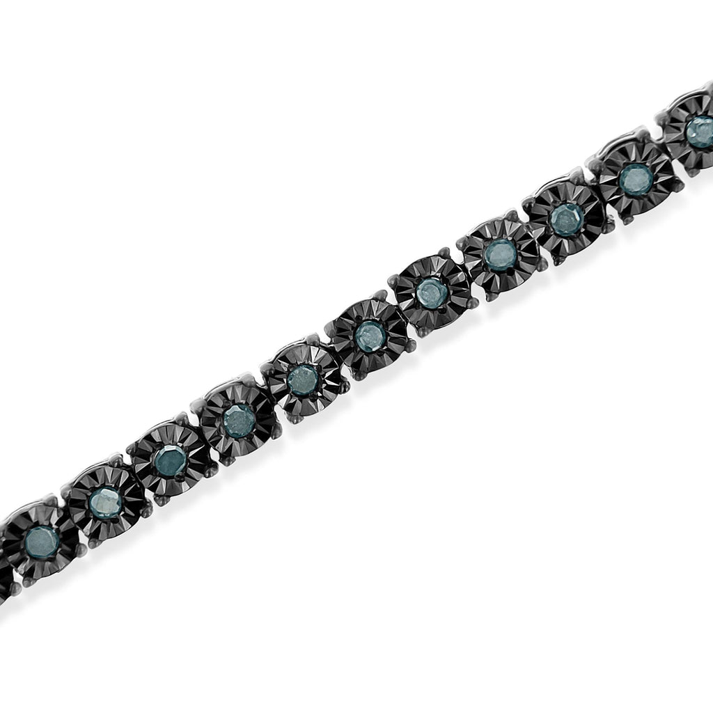 Pulsera de tenis Miracle de diamantes de 1,0 ct en plata de ley 925 con baño de rodio negro (color azul realzado, claridad I3) - 18 cm - Friggin Jewelry