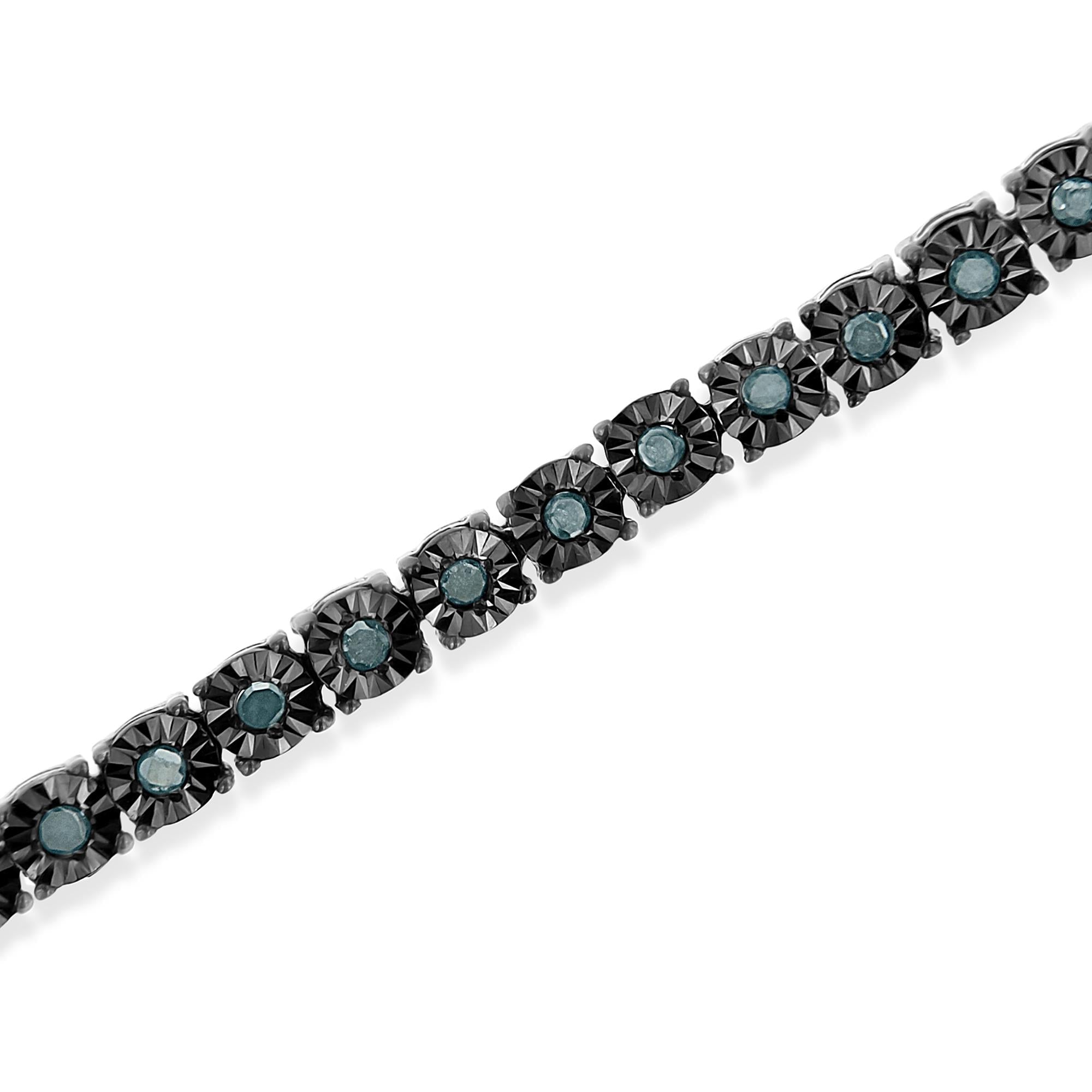 Pulsera de tenis Miracle de diamantes de 1,0 ct en plata de ley 925 con baño de rodio negro (color azul realzado, claridad I3) - 18 cm - Friggin Jewelry