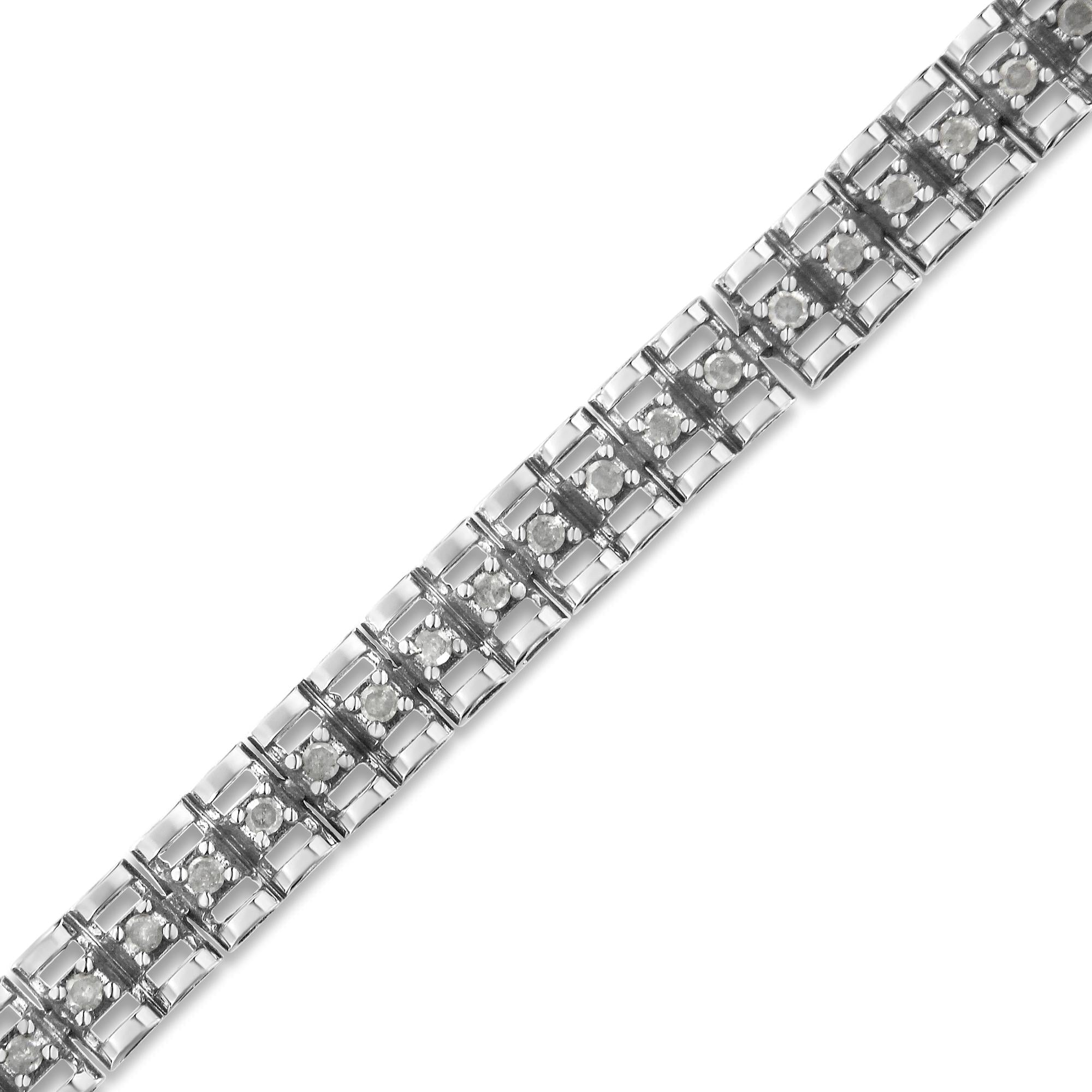 Pulsera de tenis de 18 cm con doble eslabón de diamantes en plata de ley 925 (color IJ, claridad I3) - Friggin Jewelry